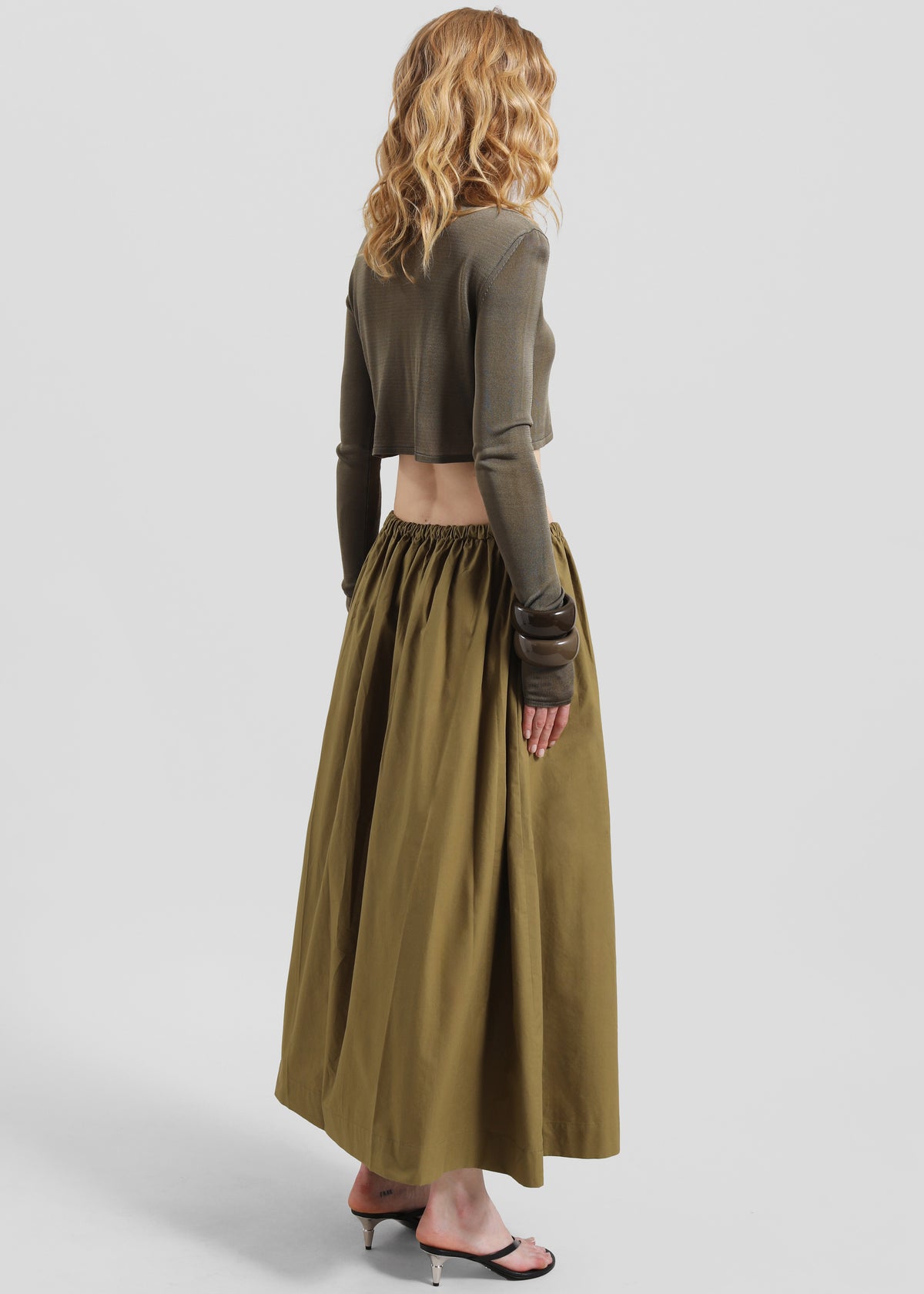 Jalev Gathered Cotton Skirt - Martini Olive
