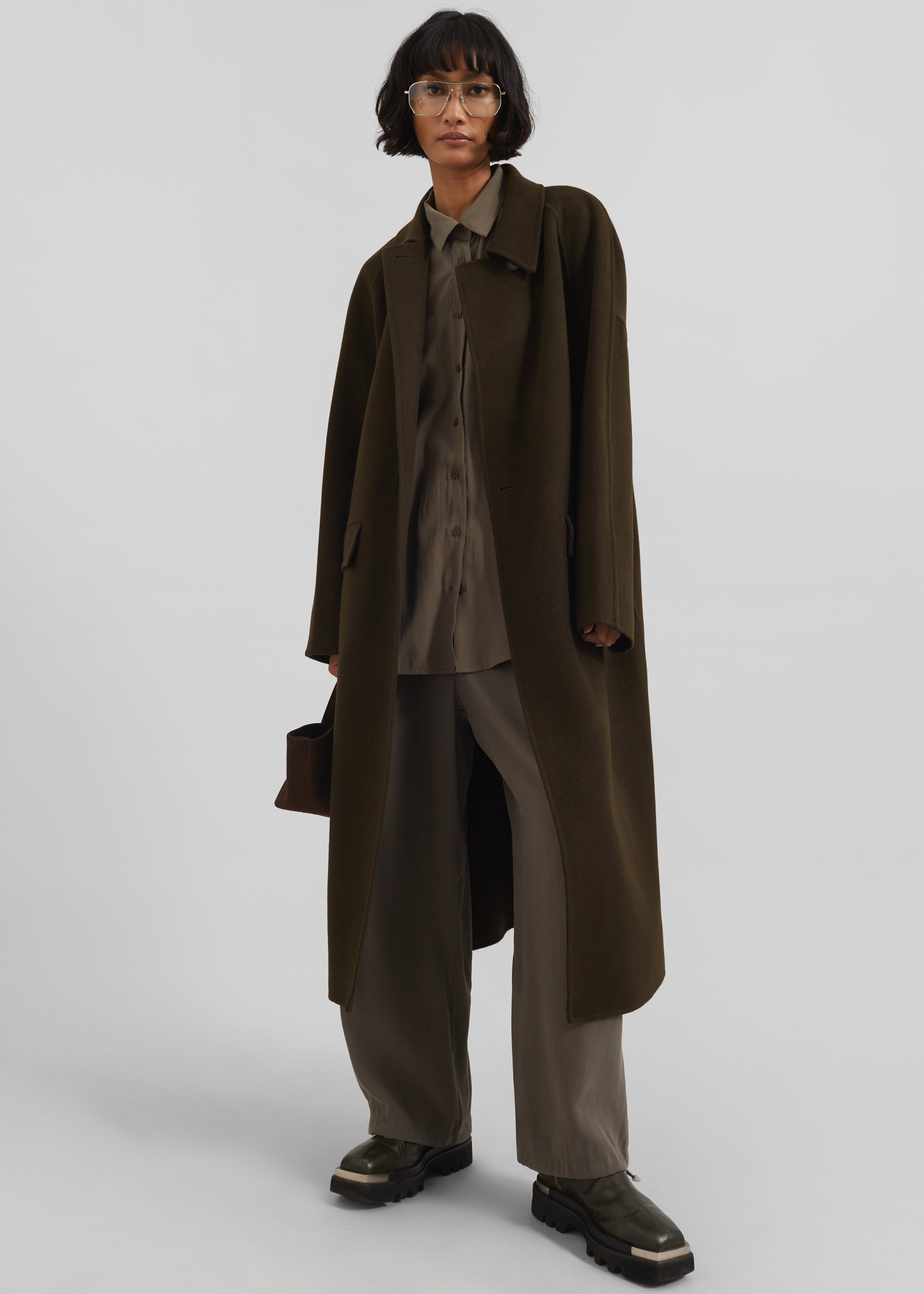 Jalhay Oversized Wool Coat - Khaki Brown - 4