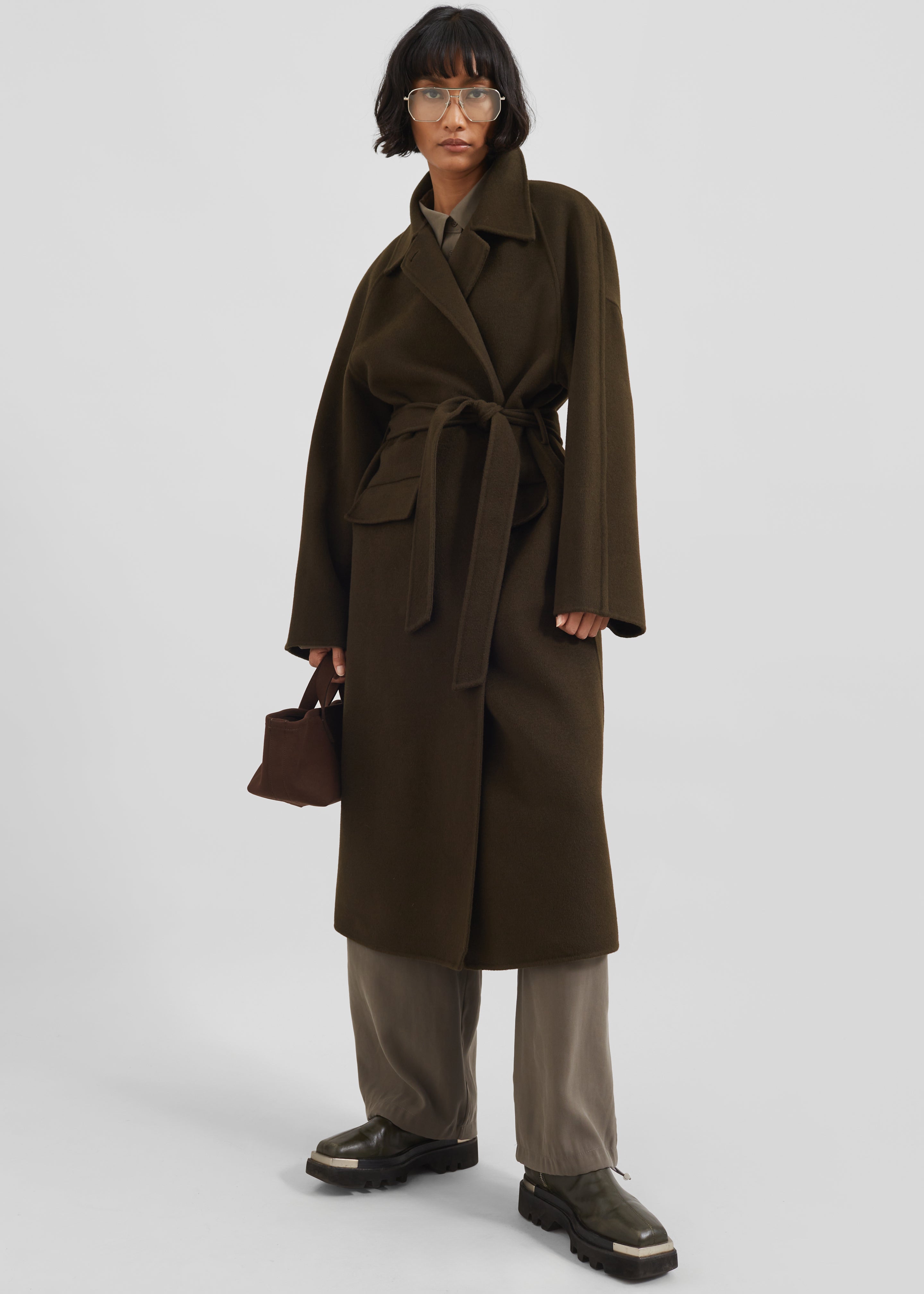 Jalhay Oversized Wool Coat - Khaki Brown - 1