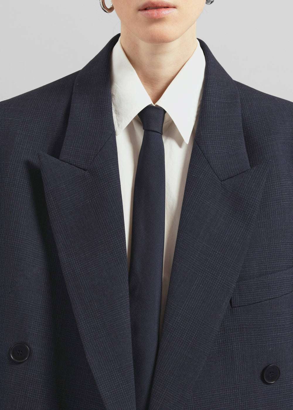 Jane Plaid Long Coat - Navy - 1