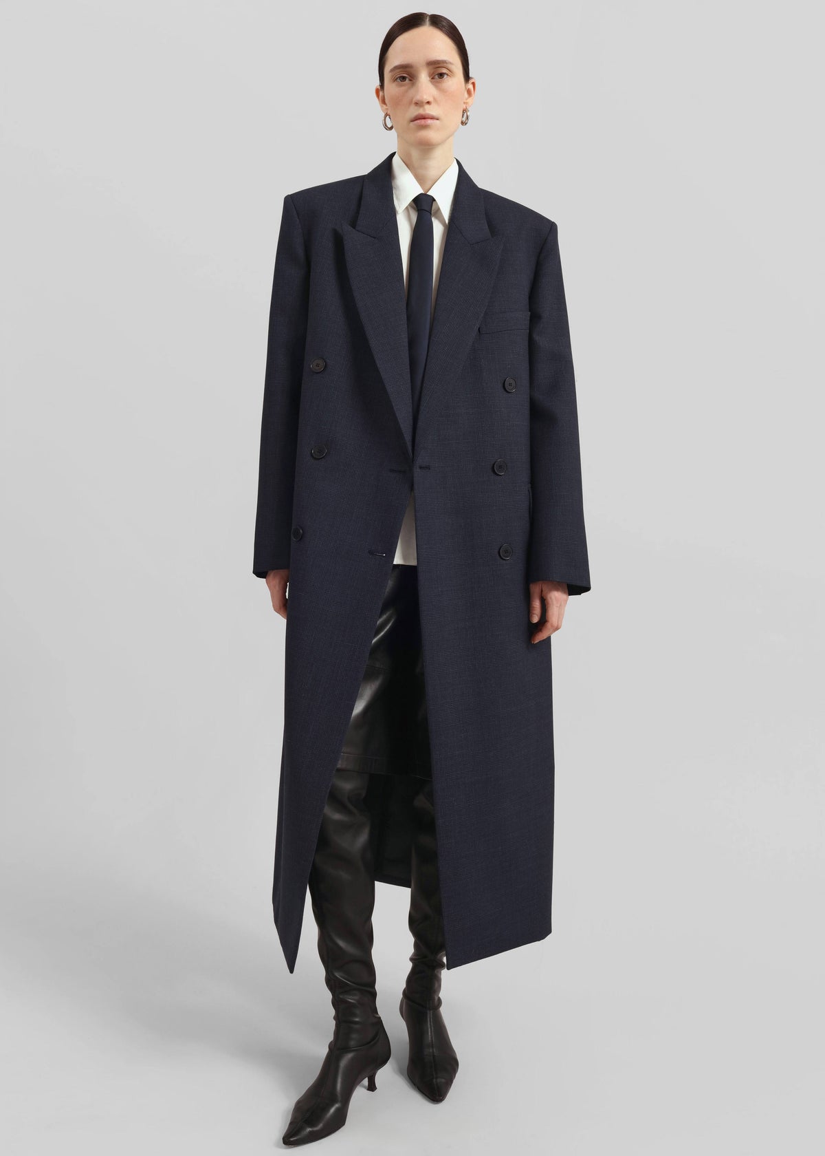 Jane Plaid Long Coat - Navy - 8