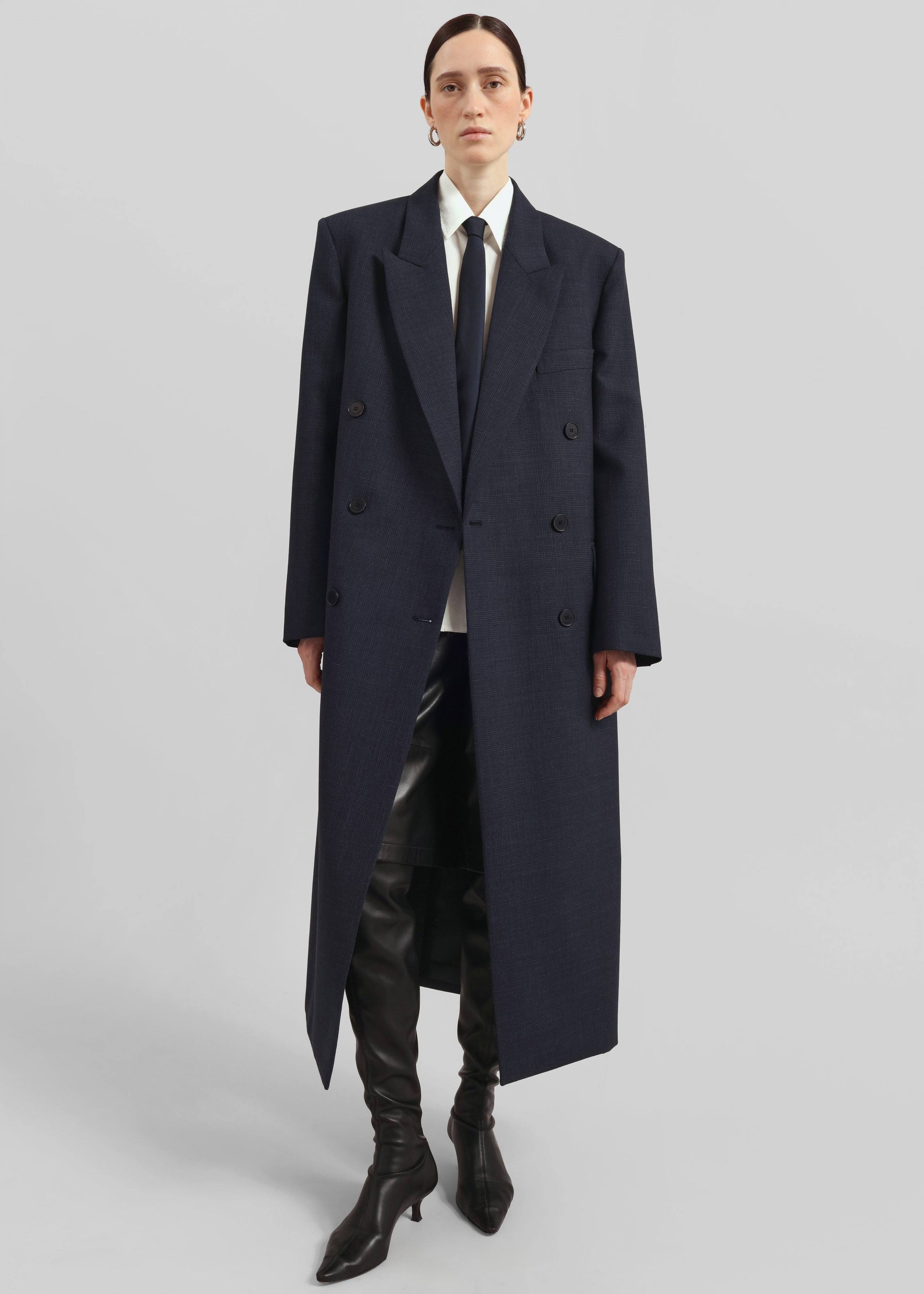 Shop the look image for Jane Plaid Long Coat - Navy