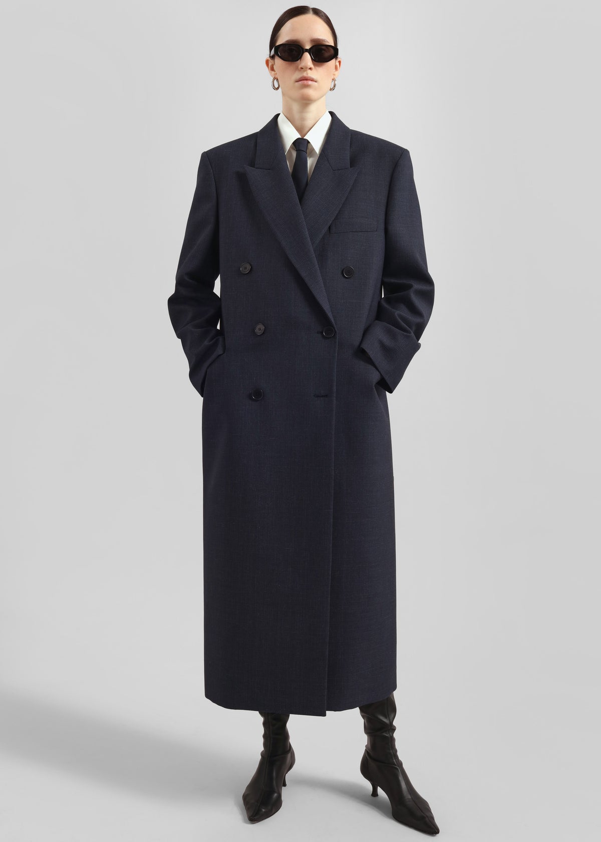 Jane Plaid Long Coat - Navy - 4