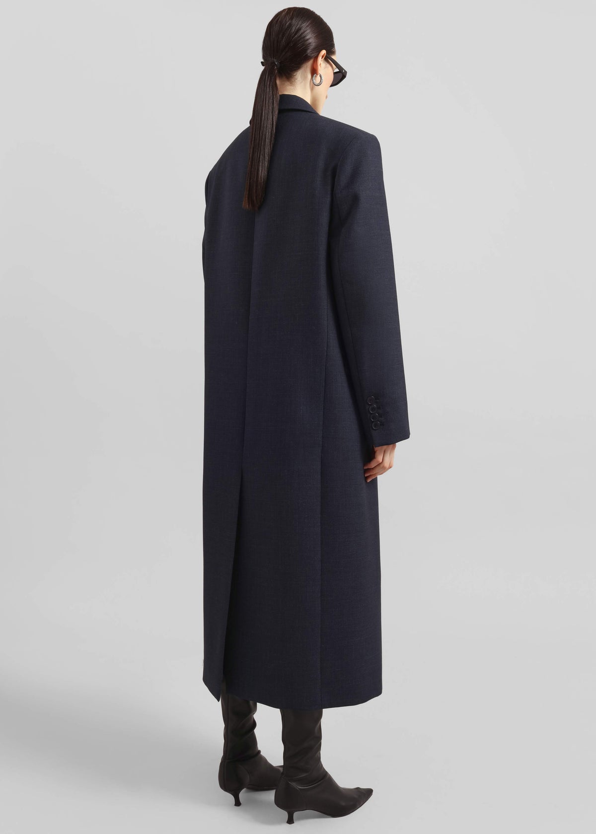 Jane Plaid Long Coat - Navy - 12