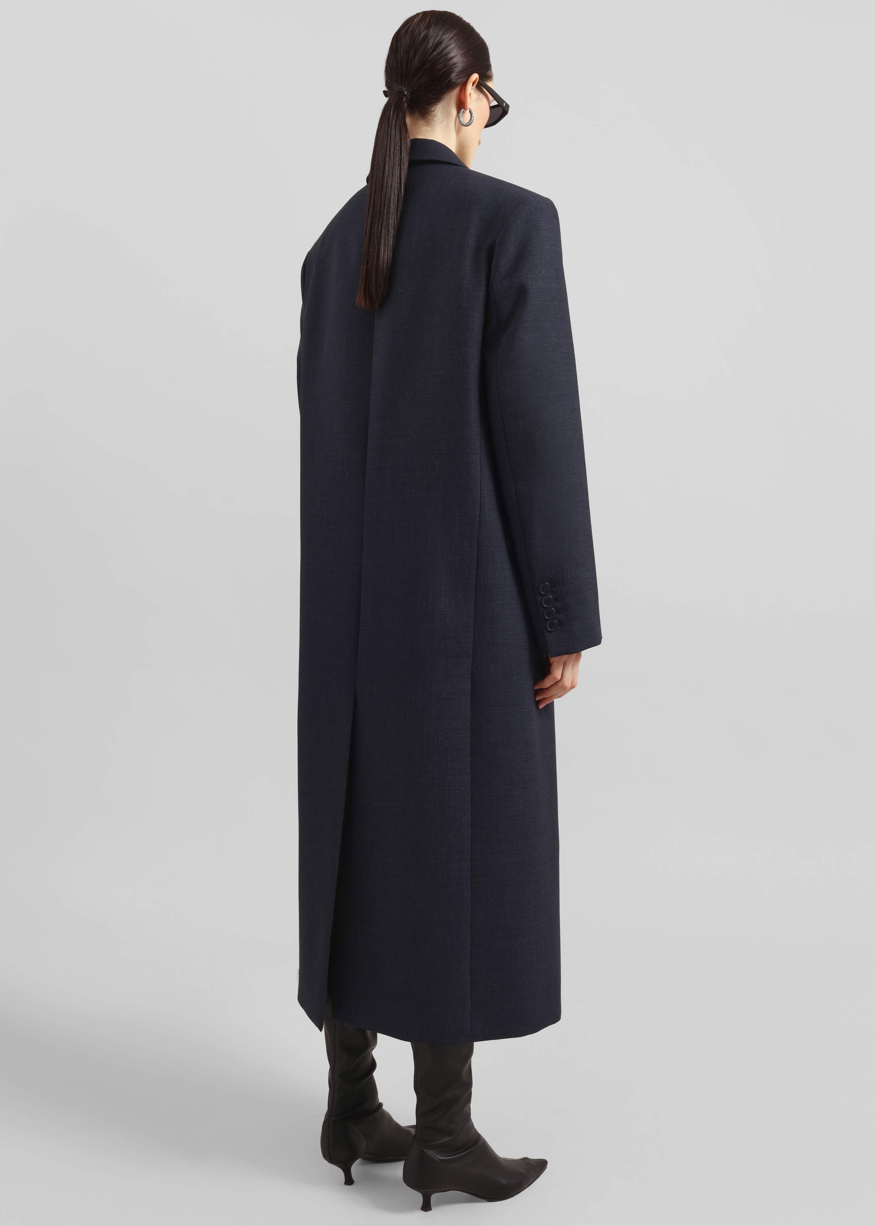 Jane Plaid Long Coat - Navy - 12