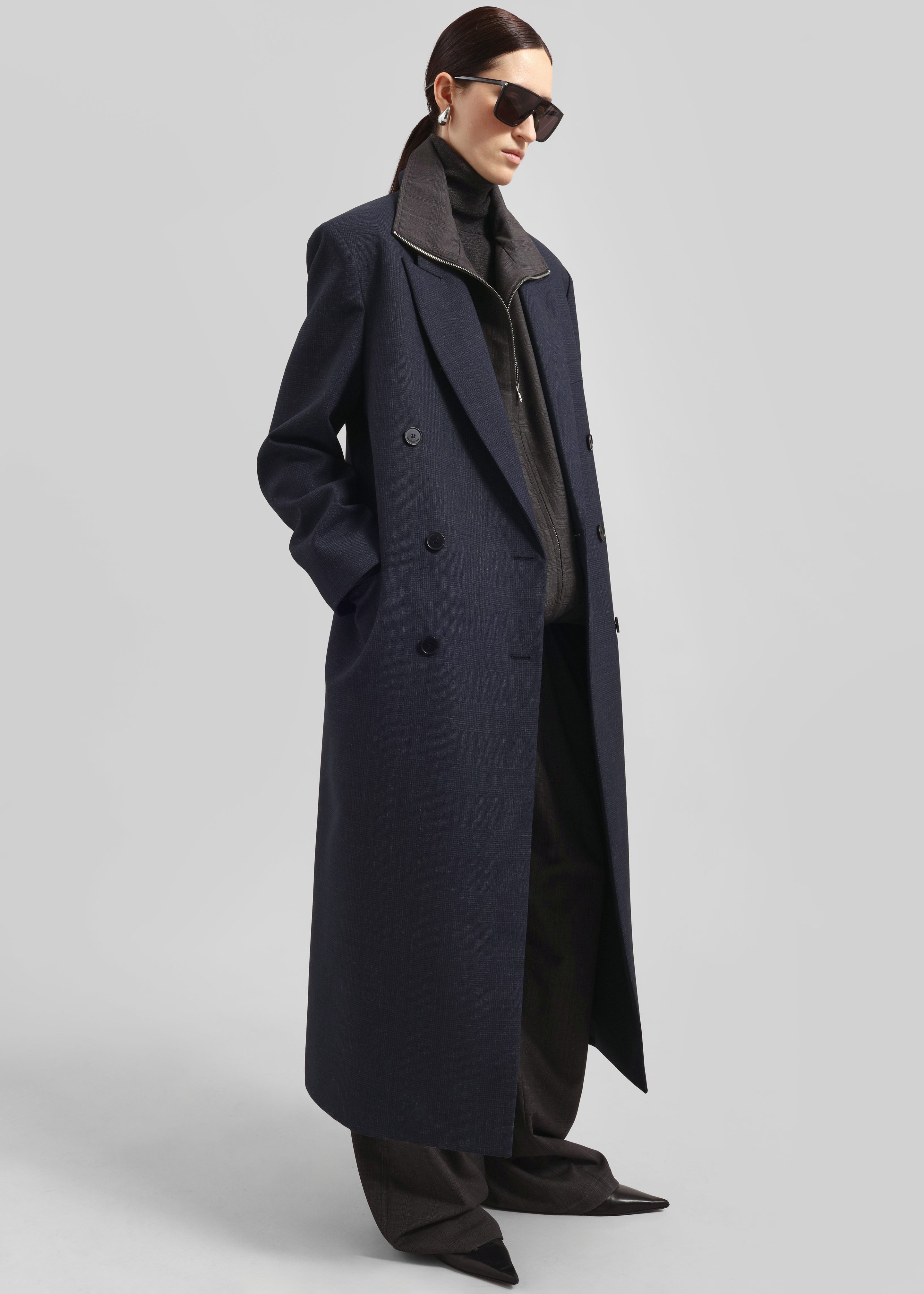 Jane Plaid Long Coat - Navy – The Frankie Shop