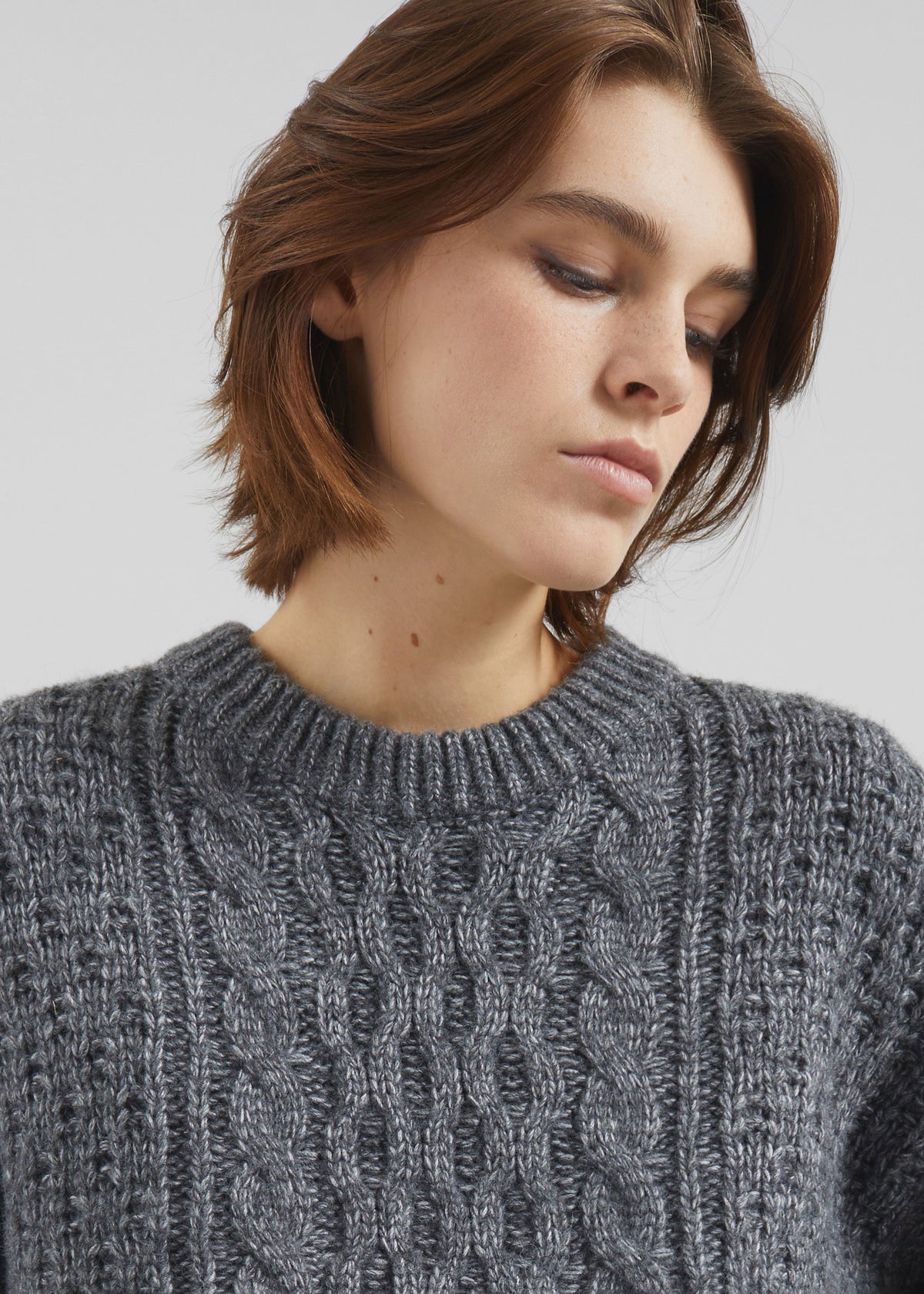 Janesen Oversized Cable Knit Sweater - Grey Melange - 6