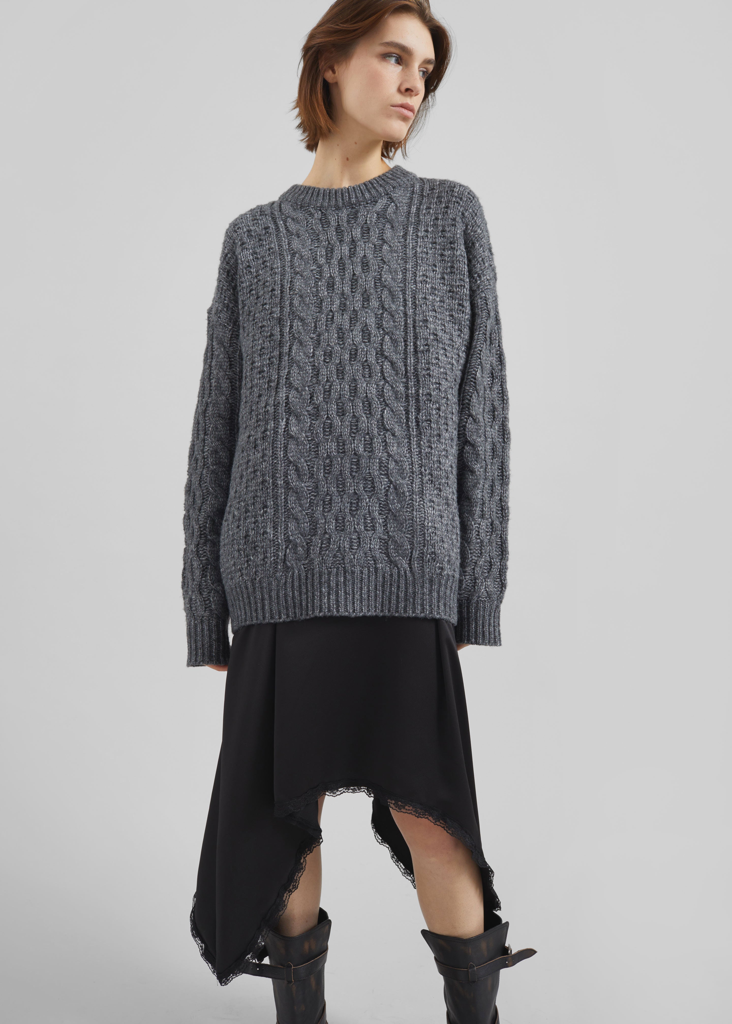 Janesen Oversized Cable Knit Sweater - Grey Melange – The Frankie Shop