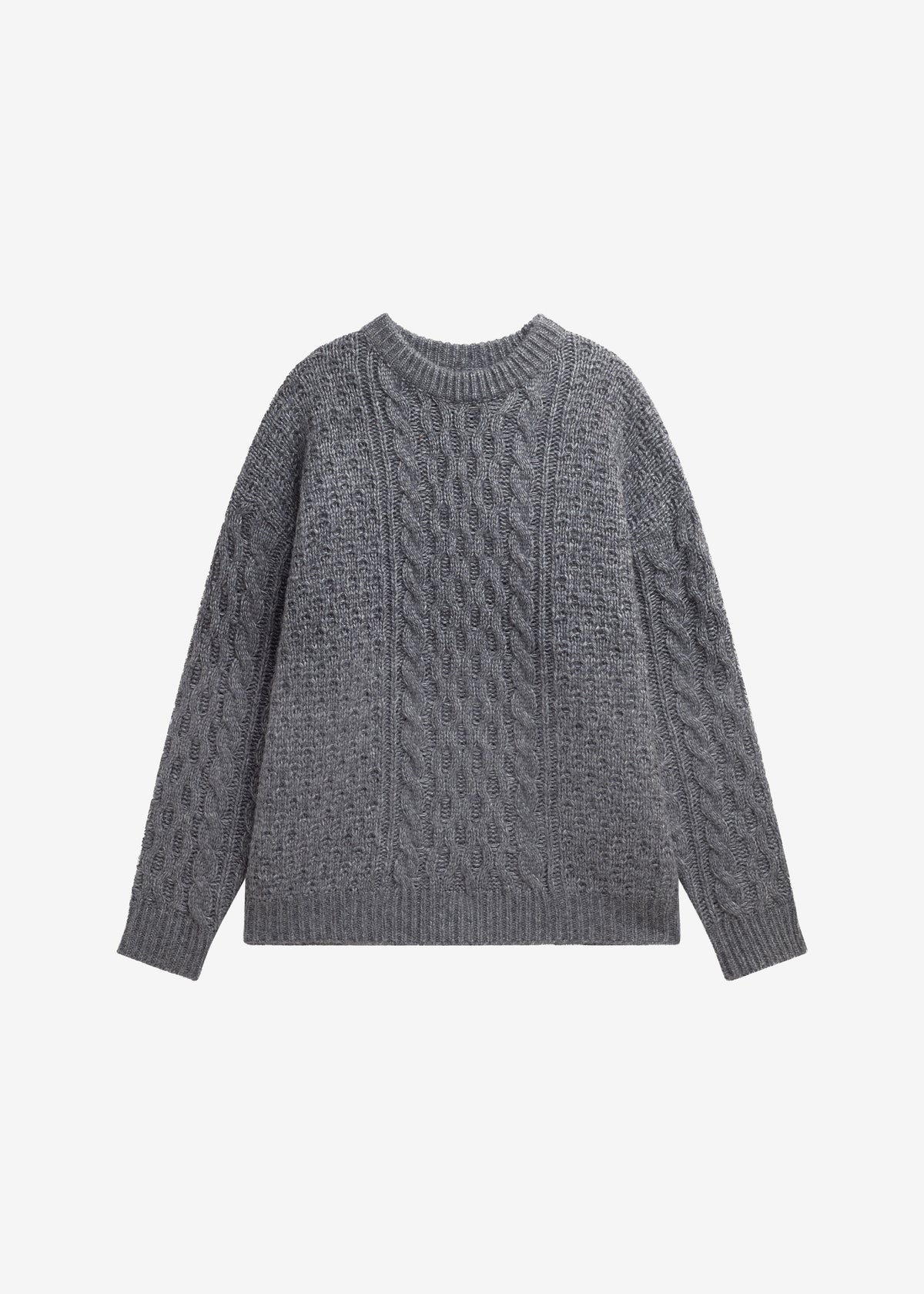 Janesen Oversized Cable Knit Sweater - Grey Melange - 8