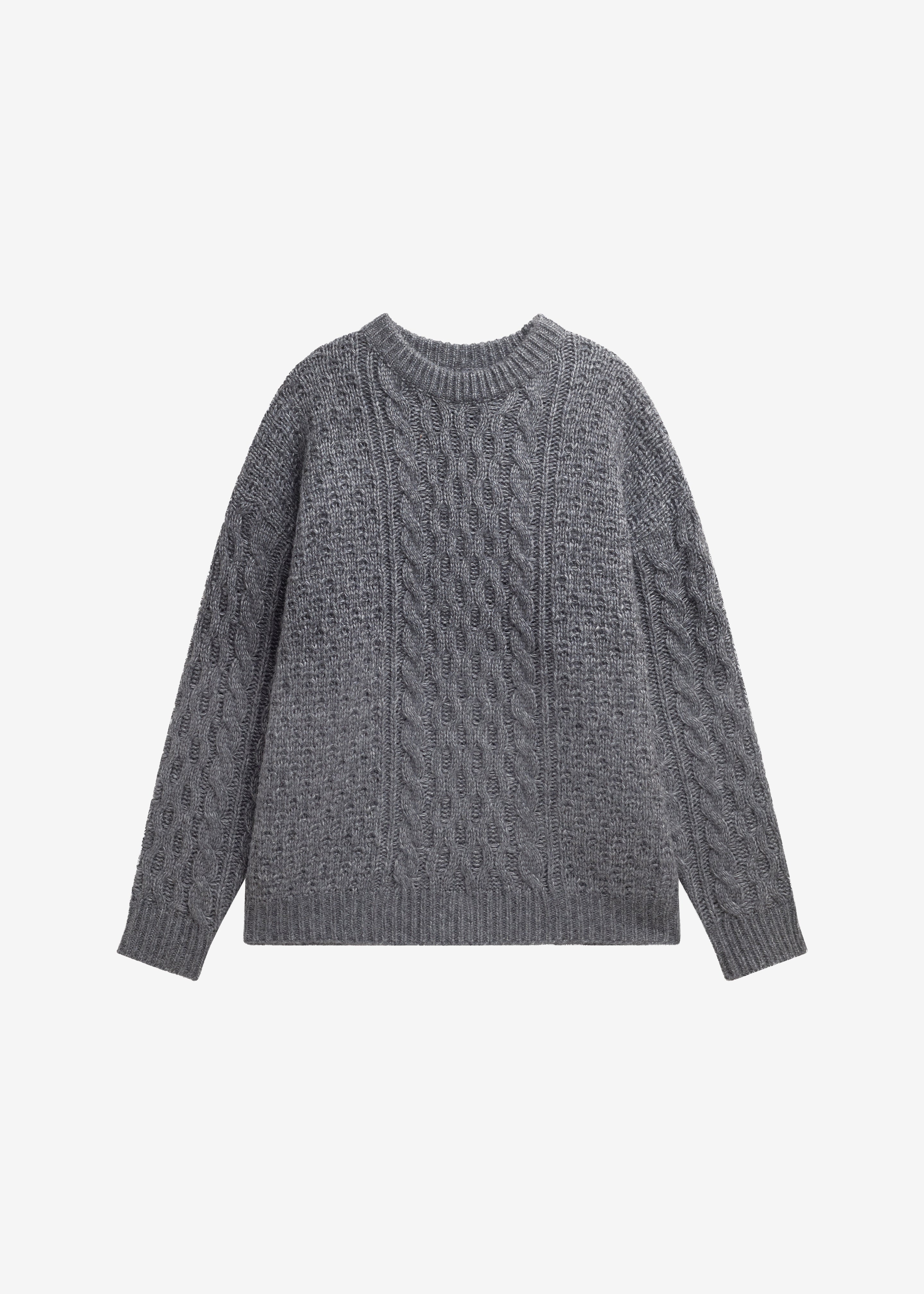 Janesen Oversized Cable Knit Sweater - Grey Melange - 8