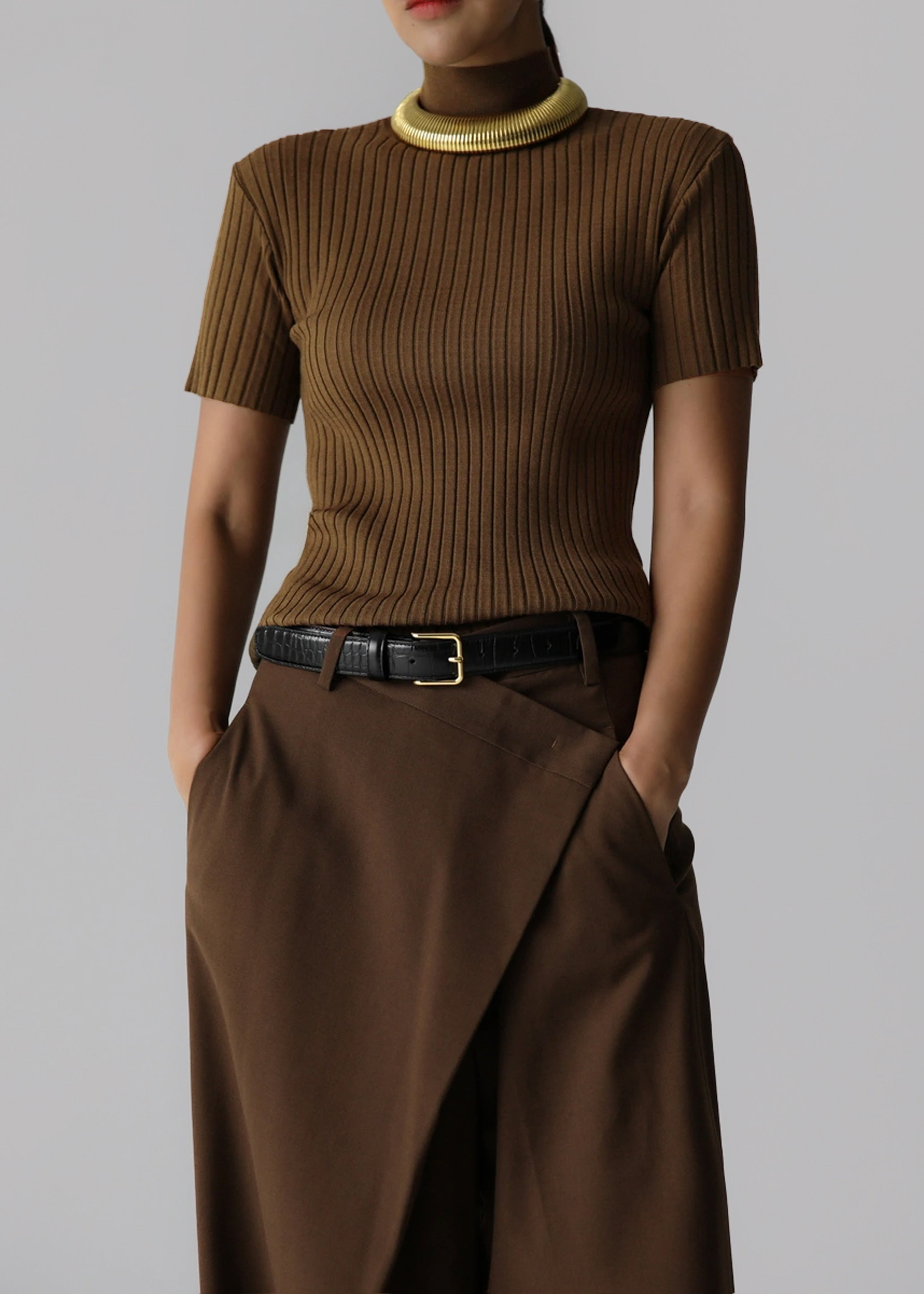 Jennis Turtleneck Top - Olive Brown - 6