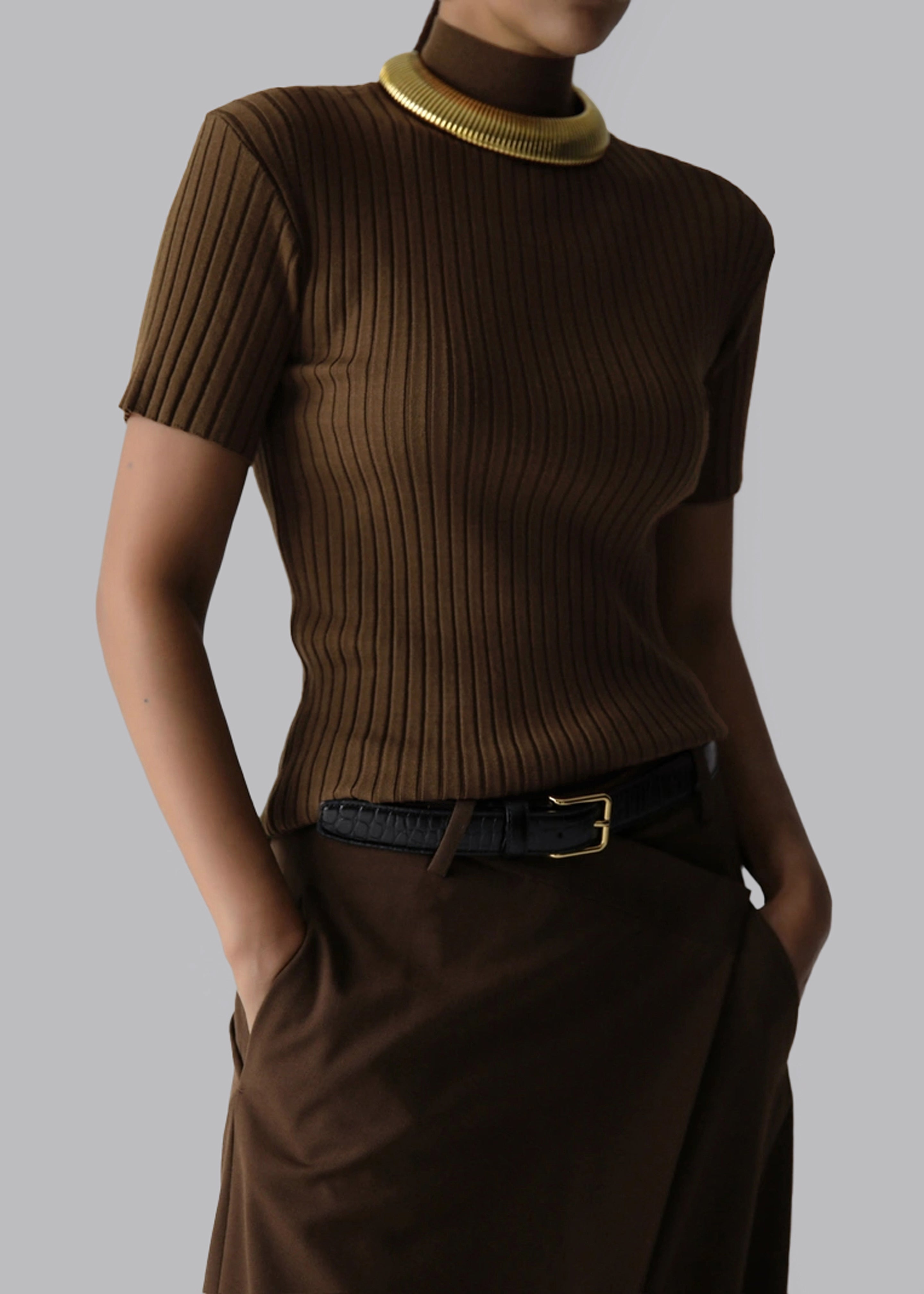 Jennis Turtleneck Top - Olive Brown - 8