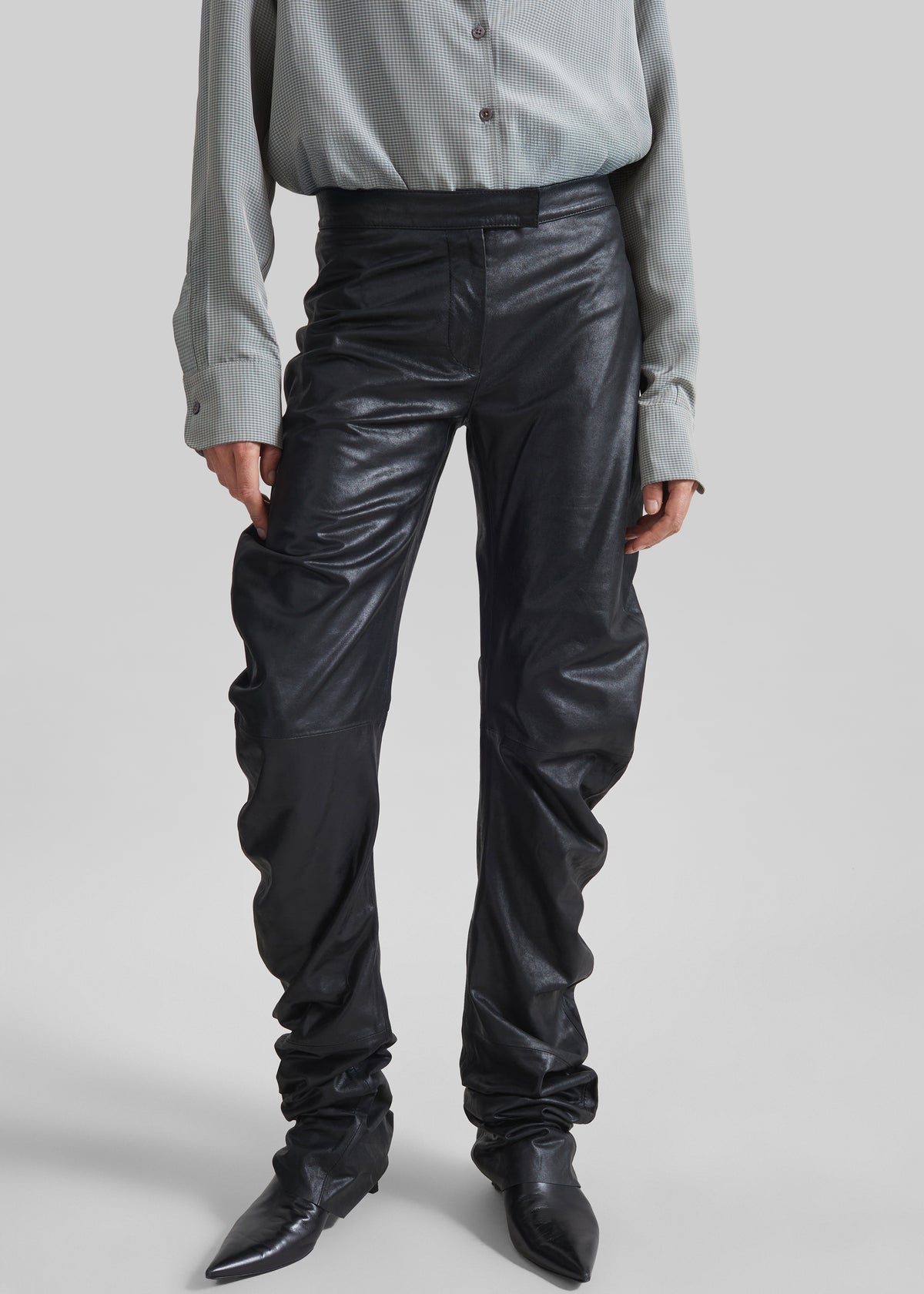Jessa Leather Ruched Pants - Black - 3
