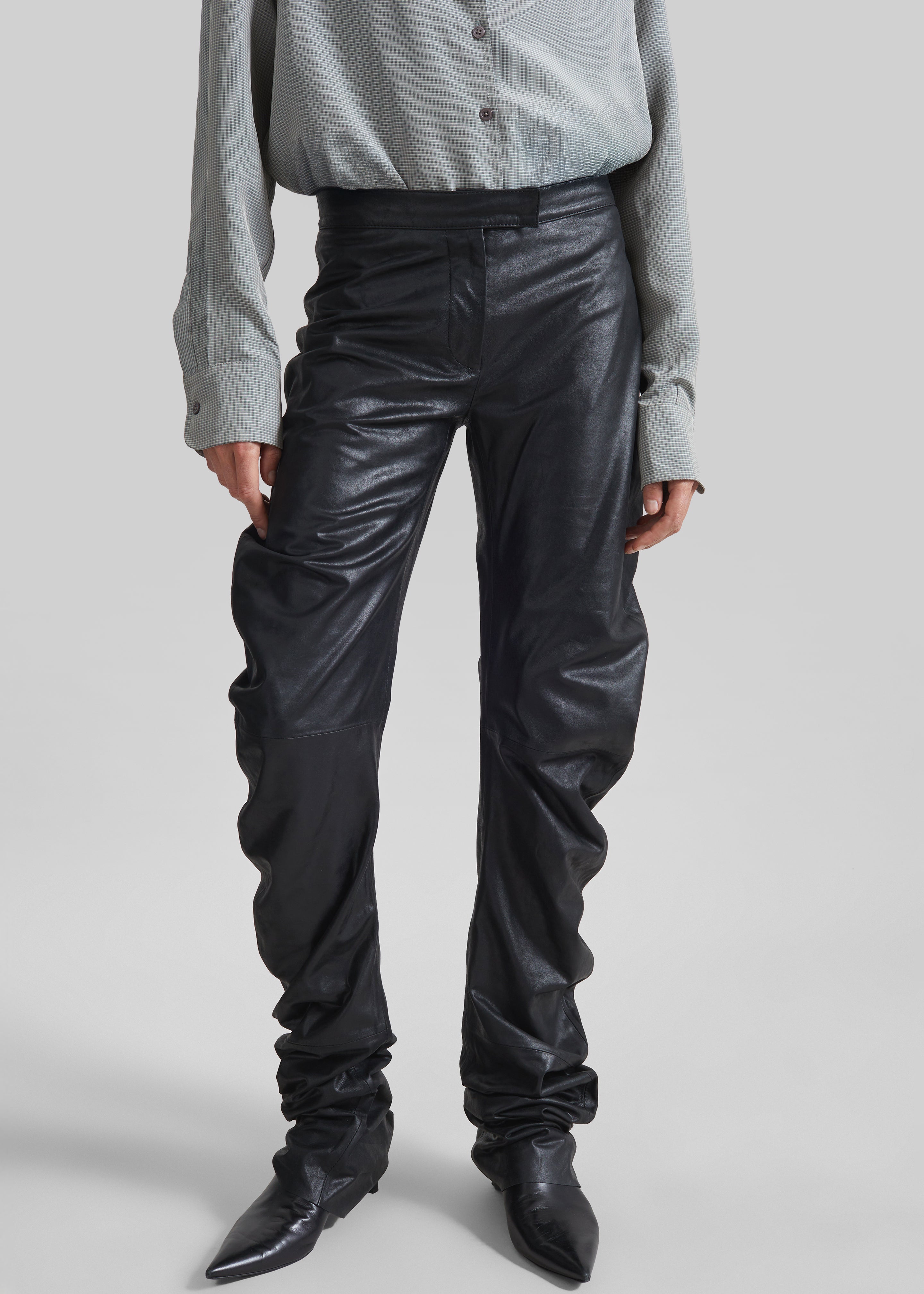 Jessa Leather Ruched Pants - Black - 3