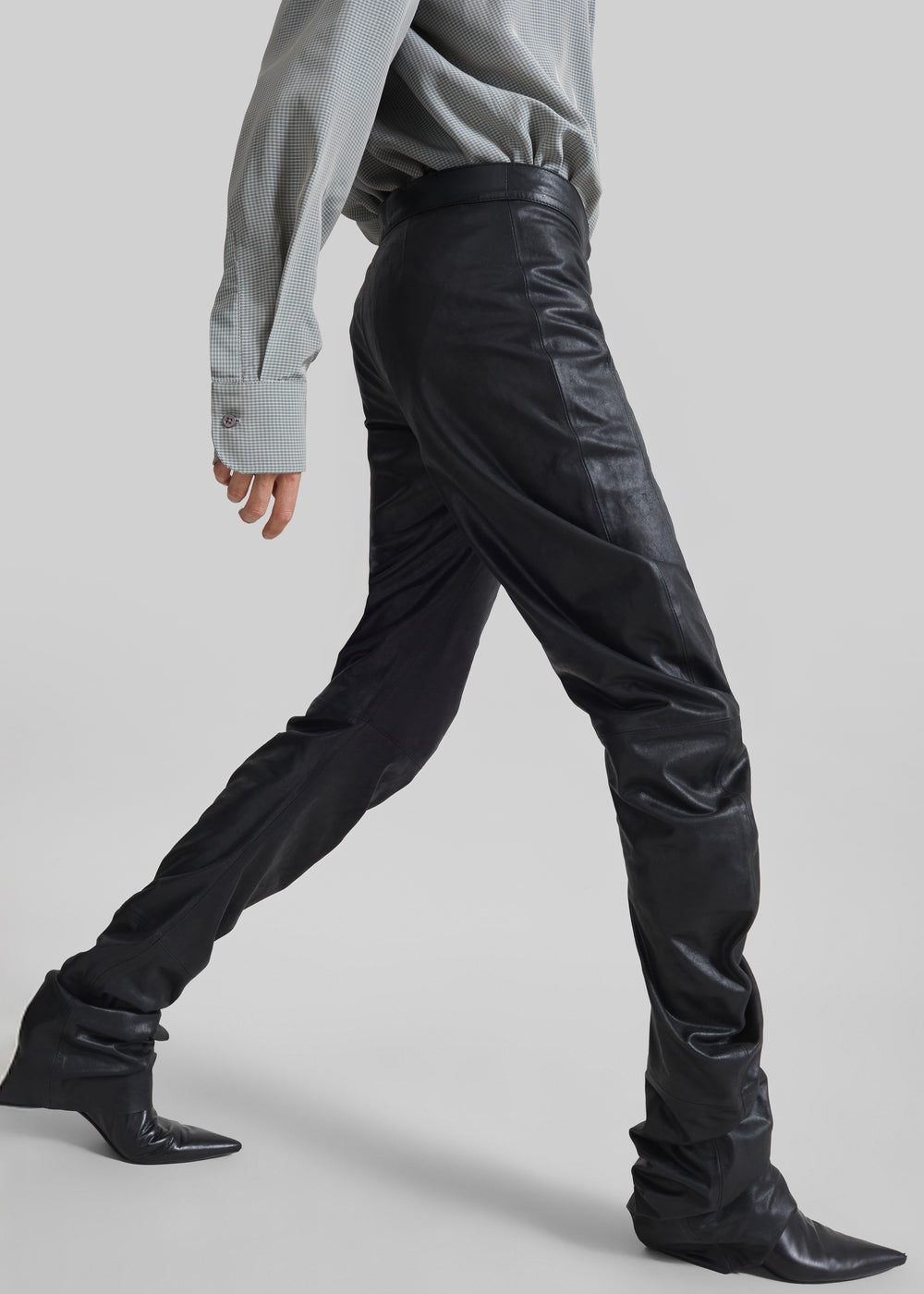 Jessa Leather Ruched Pants - Black