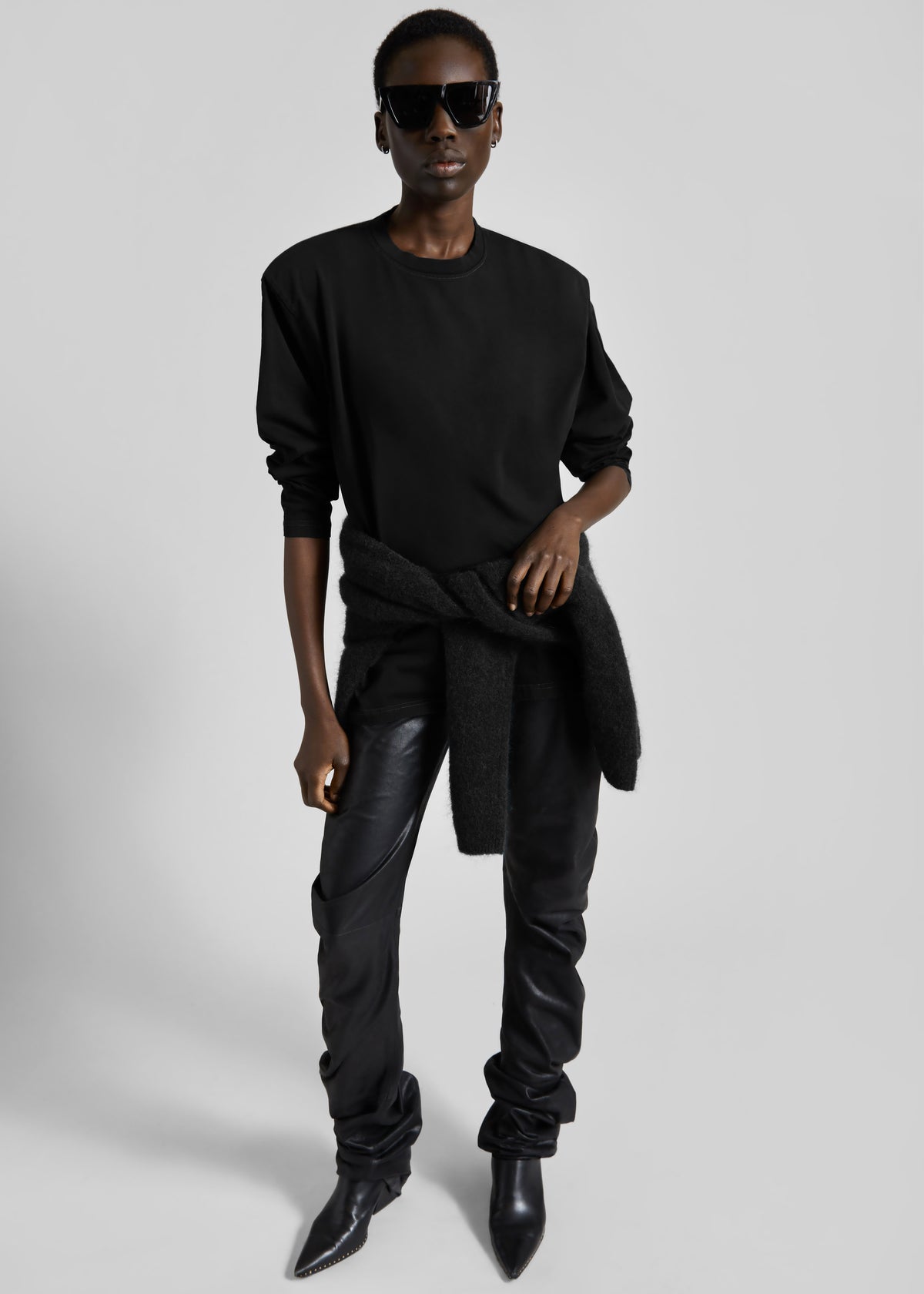 Jessa Leather Ruched Pants - Black
