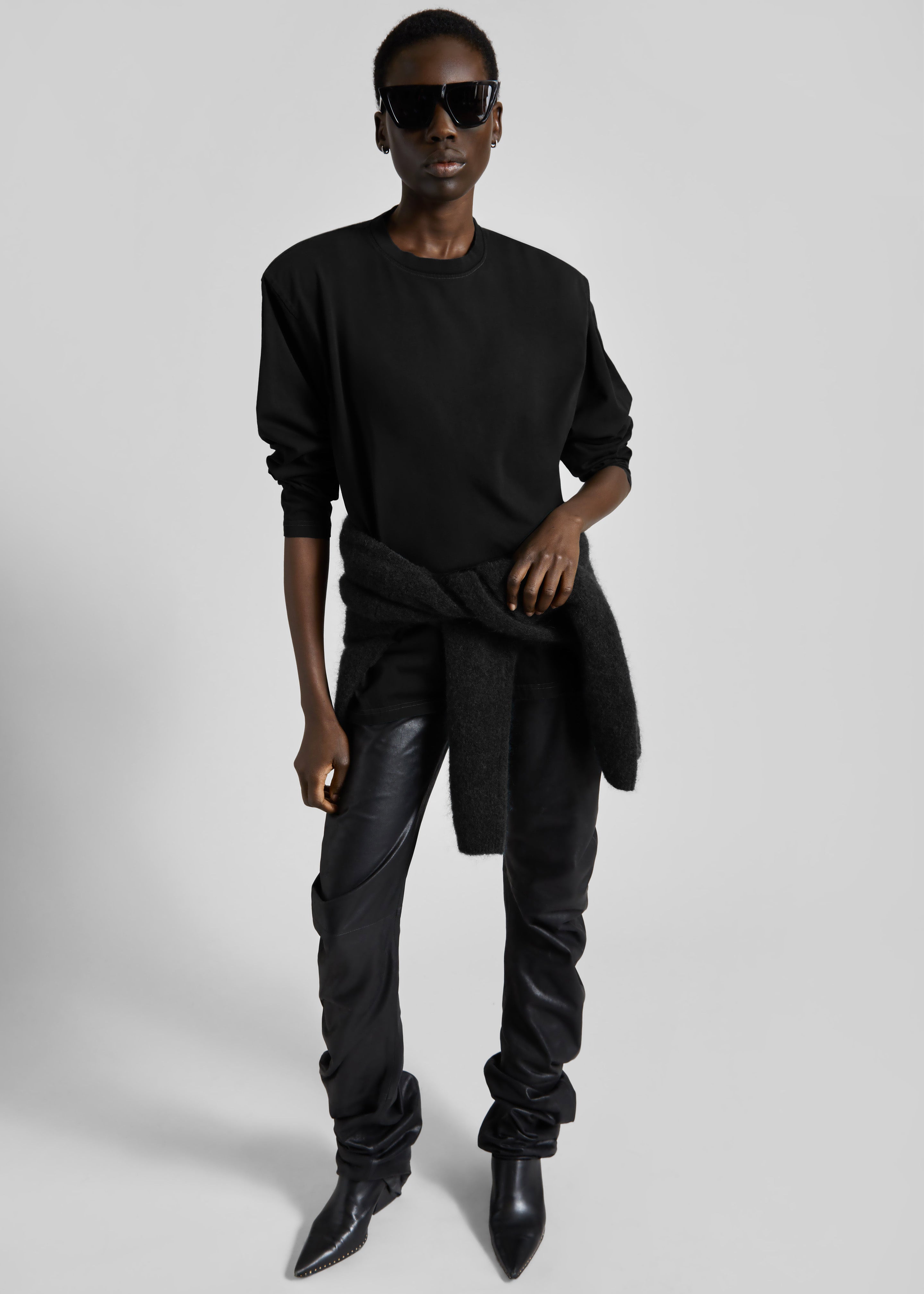 Jessa Leather Ruched Pants - Black
