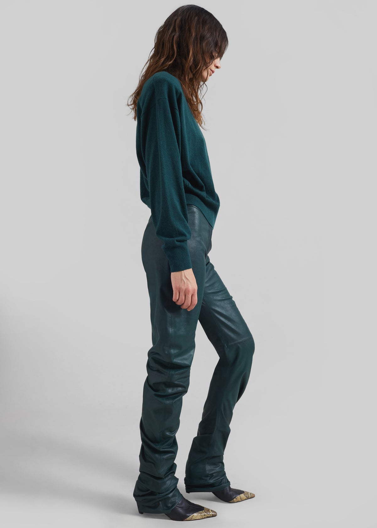Jessa Leather Ruched Pants - Bottle Green - 5