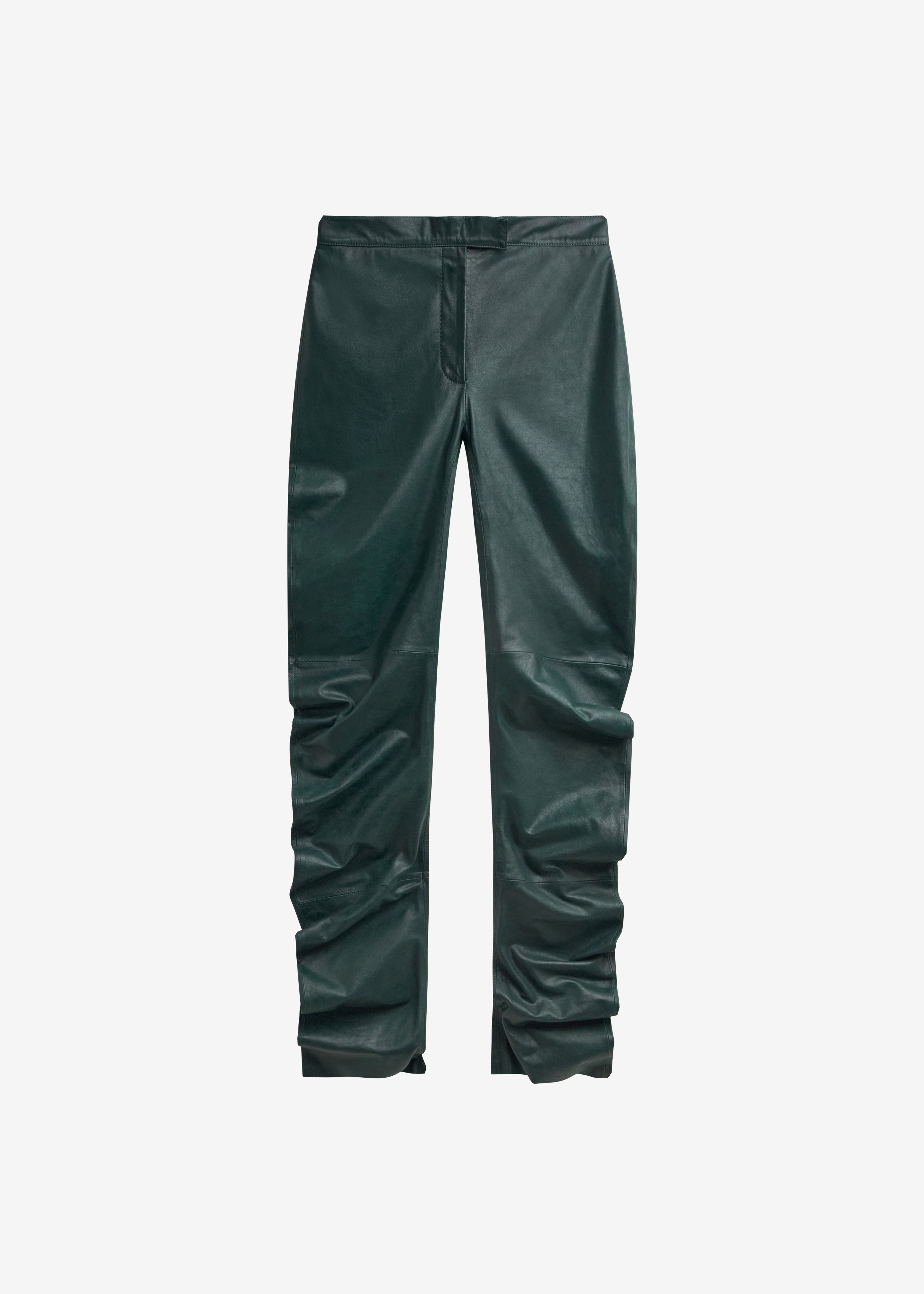 Jessa Leather Ruched Pants - Bottle Green - 8
