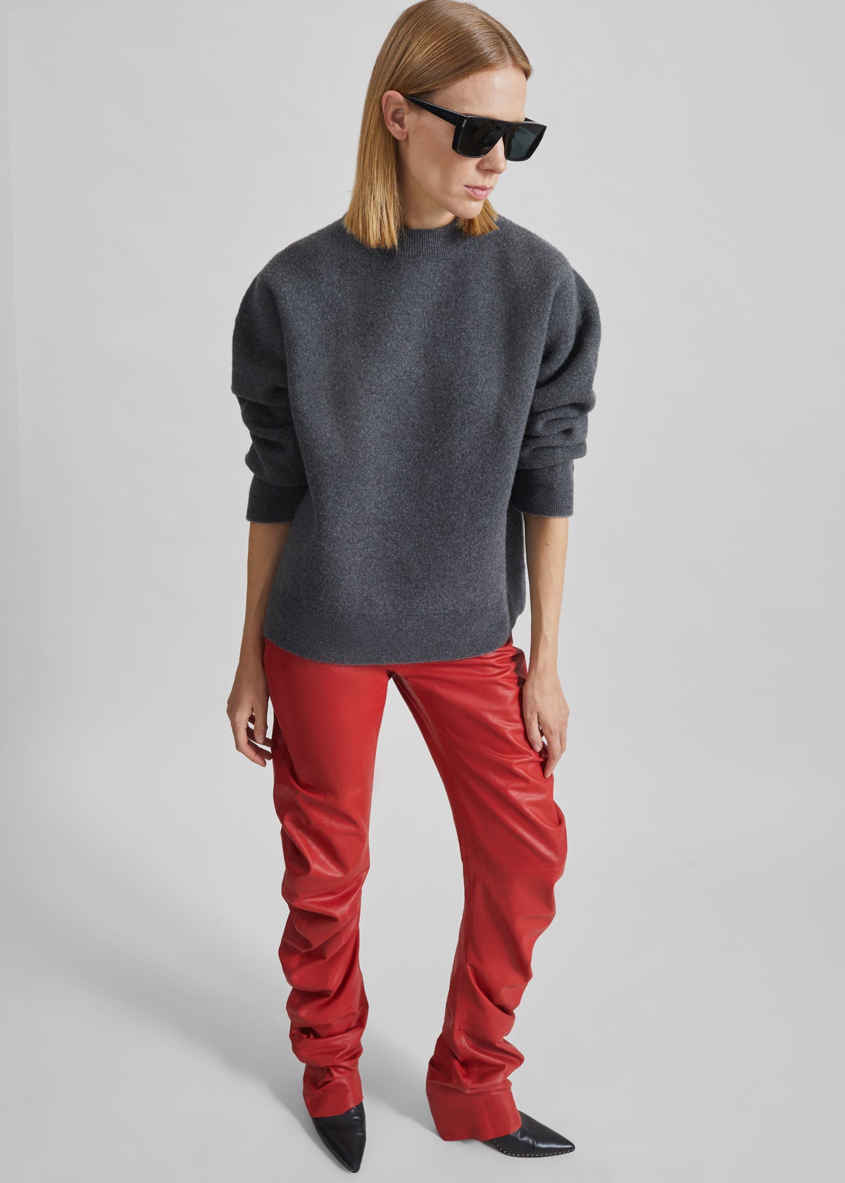 Jessa Leather Ruched Pants - Red - 1