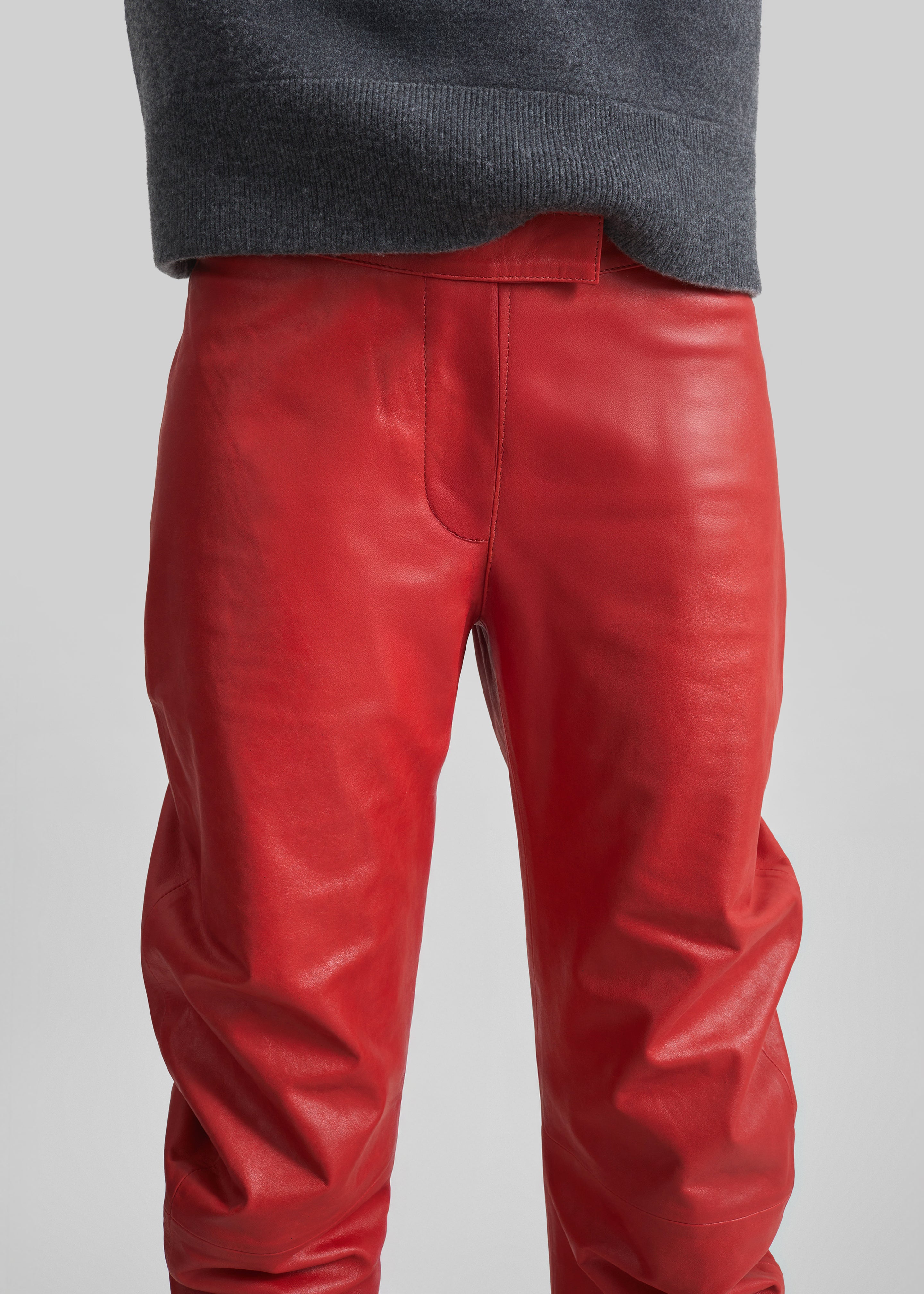 Jessa Leather Ruched Pants - Red - 4