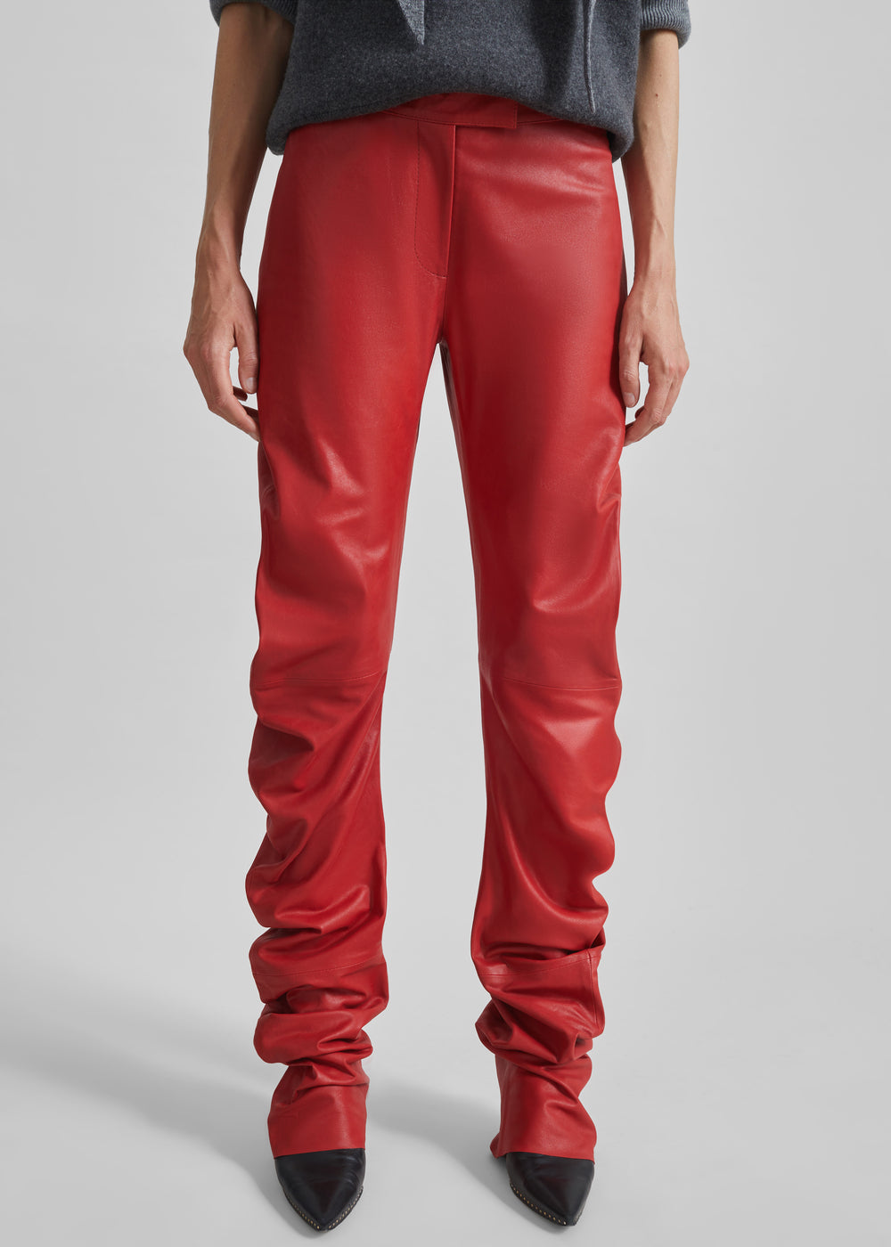 Jessa Leather Ruched Pants - Red - 1