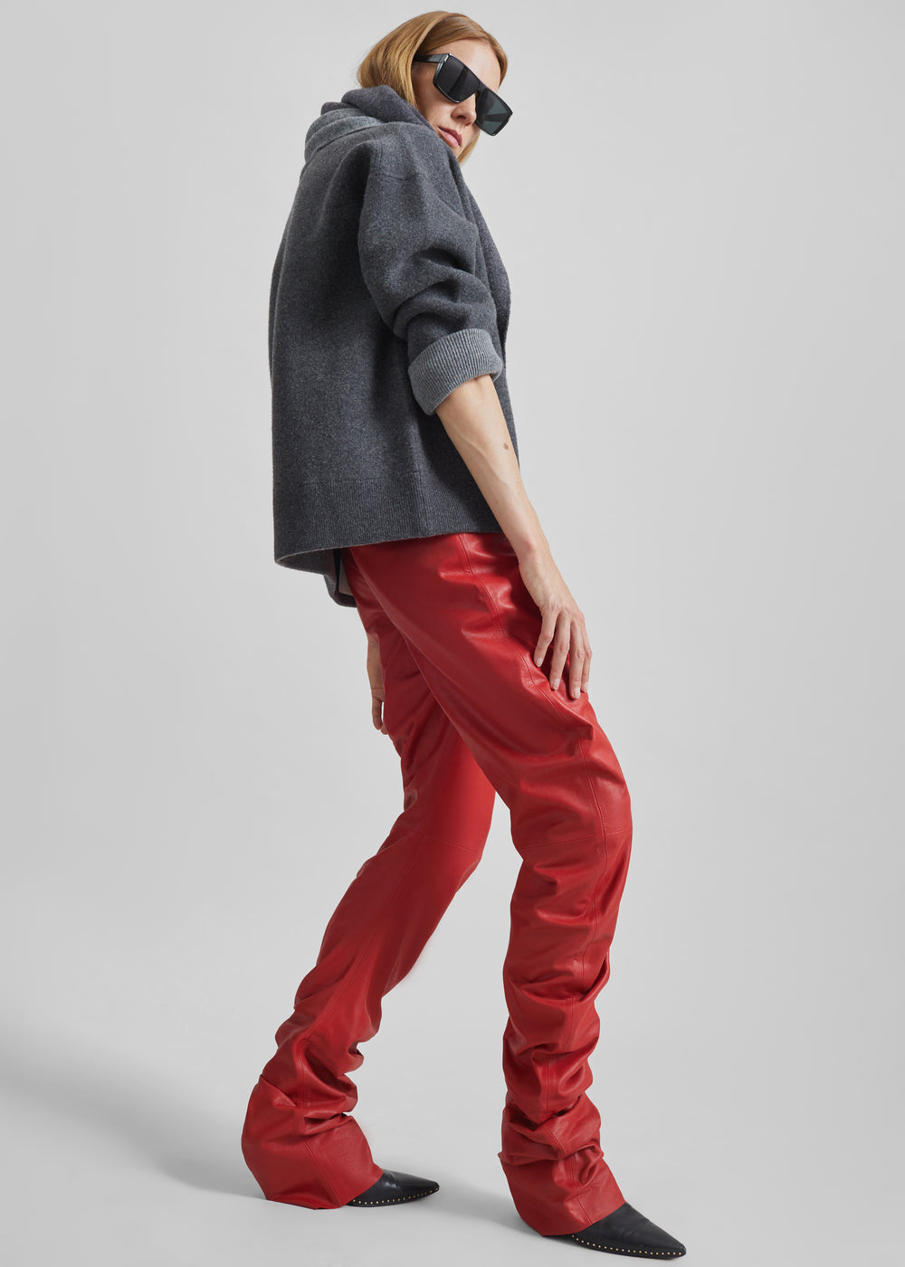 Jessa Leather Ruched Pants - Red