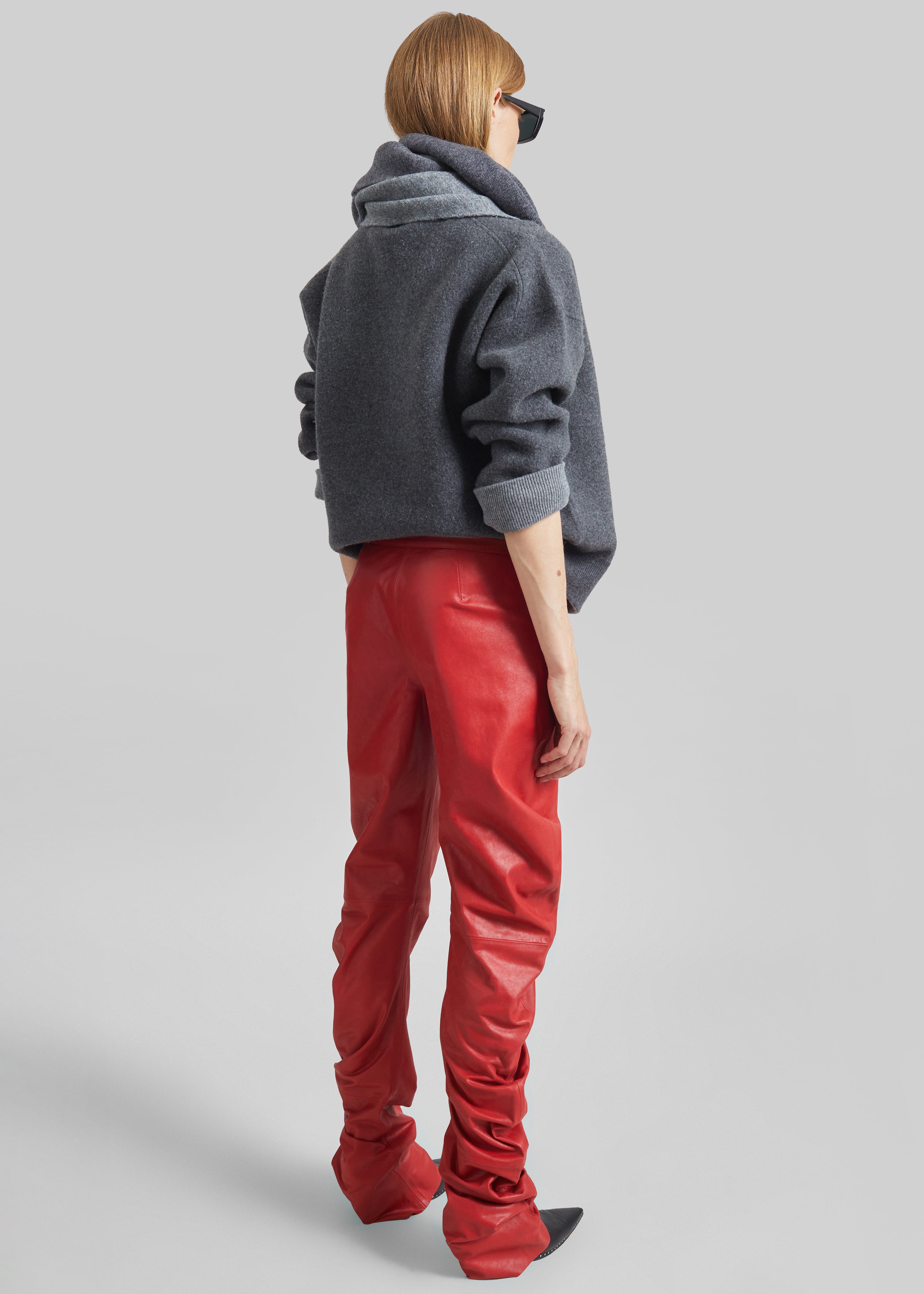 Jessa Leather Ruched Pants - Red - 5