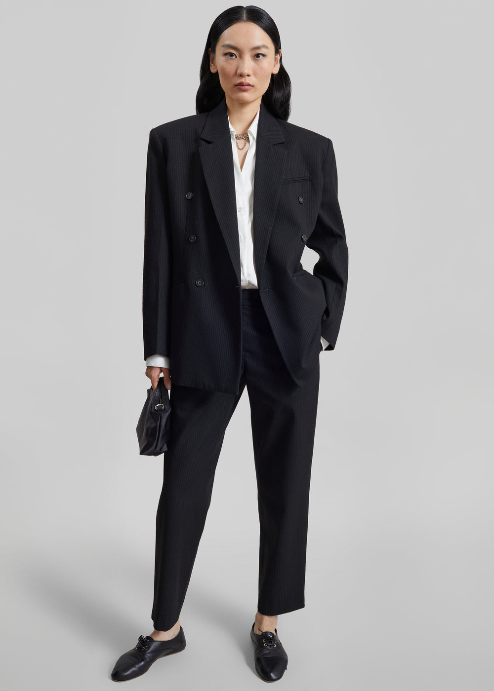 Jet Slim Tailored Trousers - Black/White Pinstripe