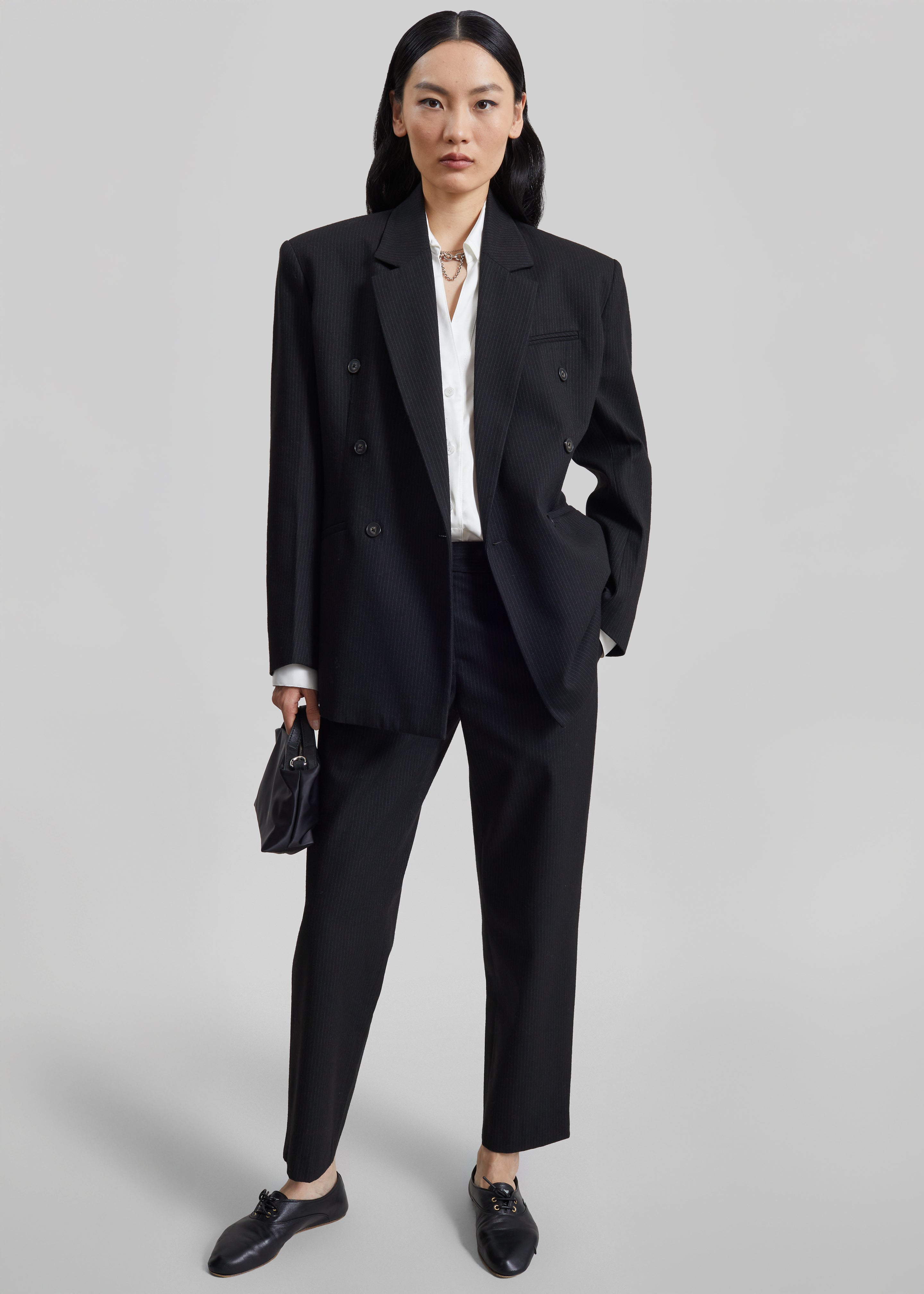 Jet Slim Tailored Trousers - Black/White Pinstripe - 3