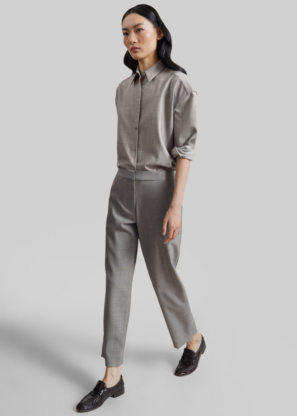 Jet Wool Slim Tailored Trousers - Light Taupe Melange