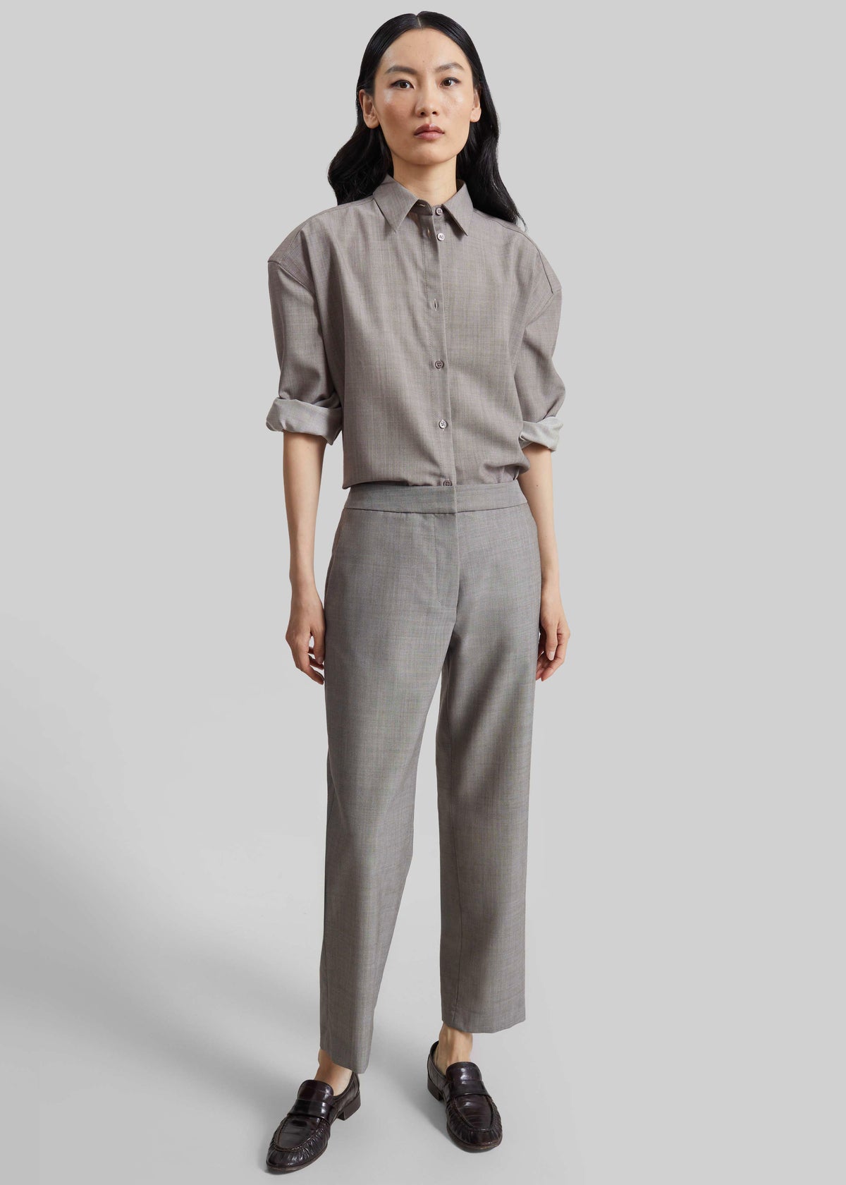 Jet Wool Slim Tailored Trousers - Light Taupe Melange - 5