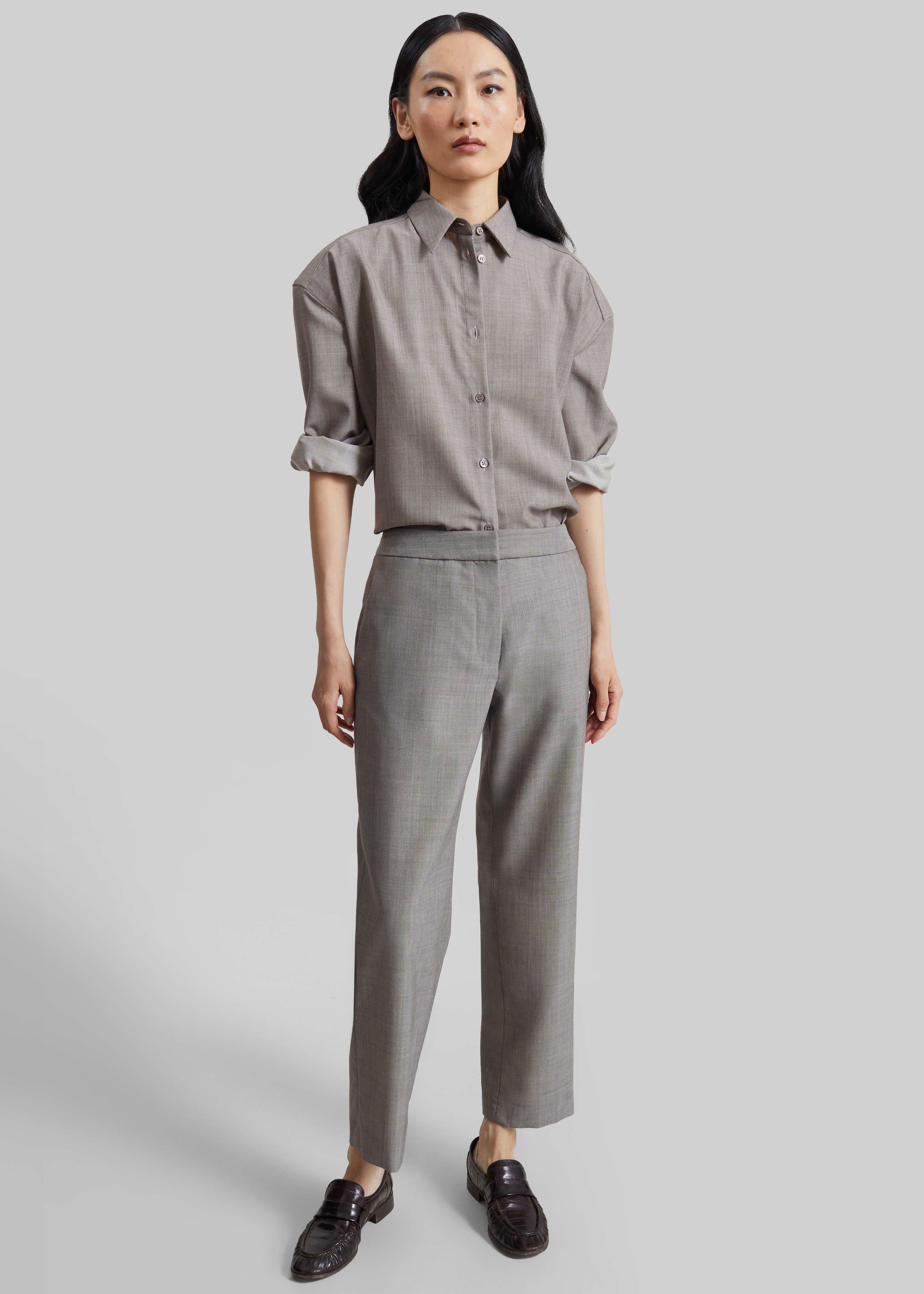 Jet Wool Slim Tailored Trousers - Light Taupe Melange - 5