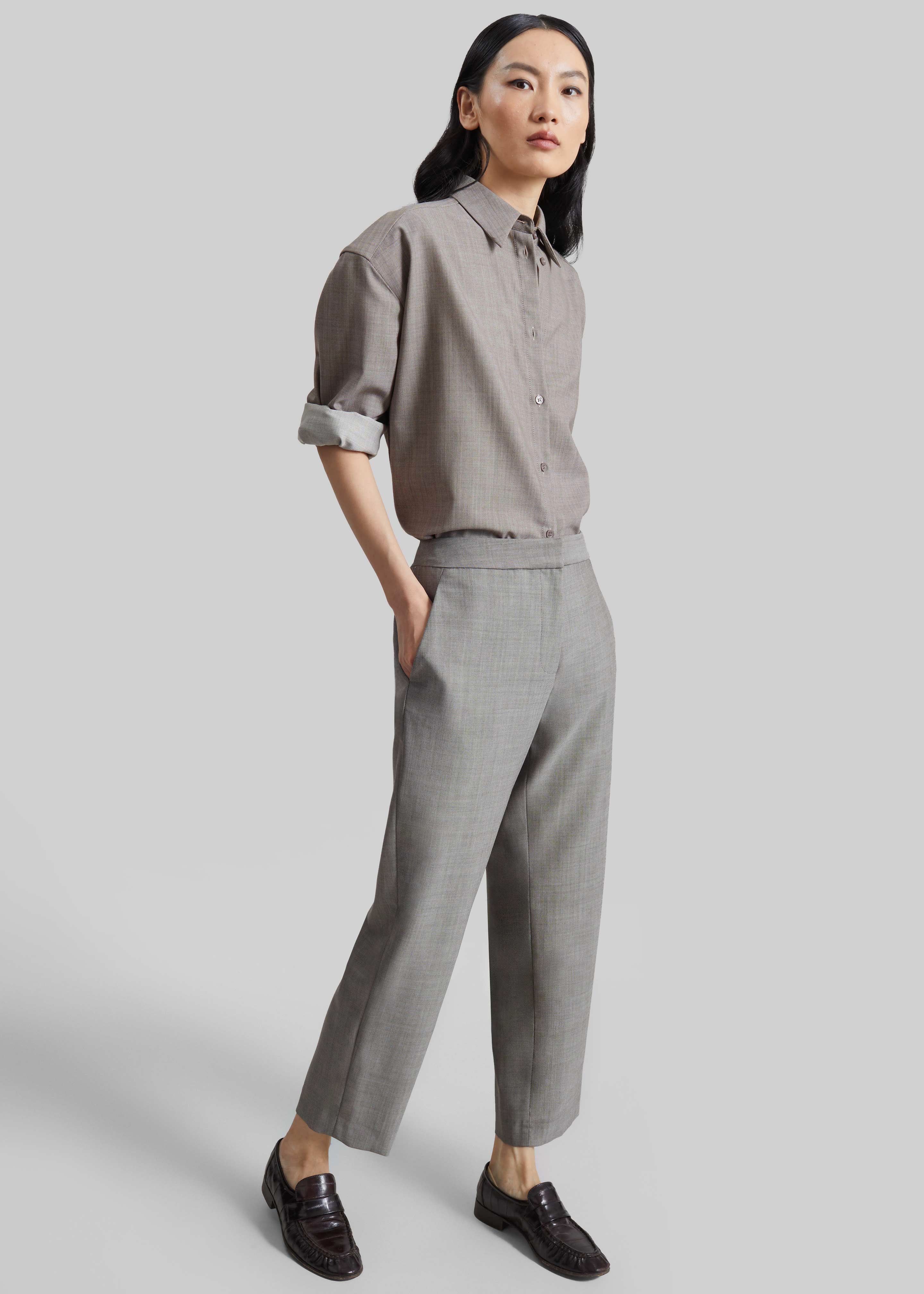 Jet Wool Slim Tailored Trousers - Light Taupe Melange - 3