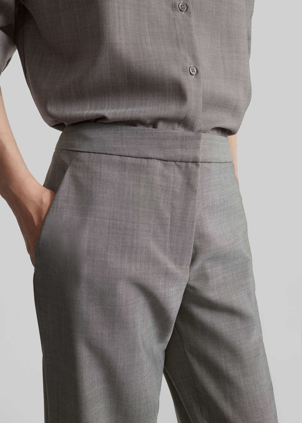 Jet Wool Slim Tailored Trousers - Light Taupe Melange - 1