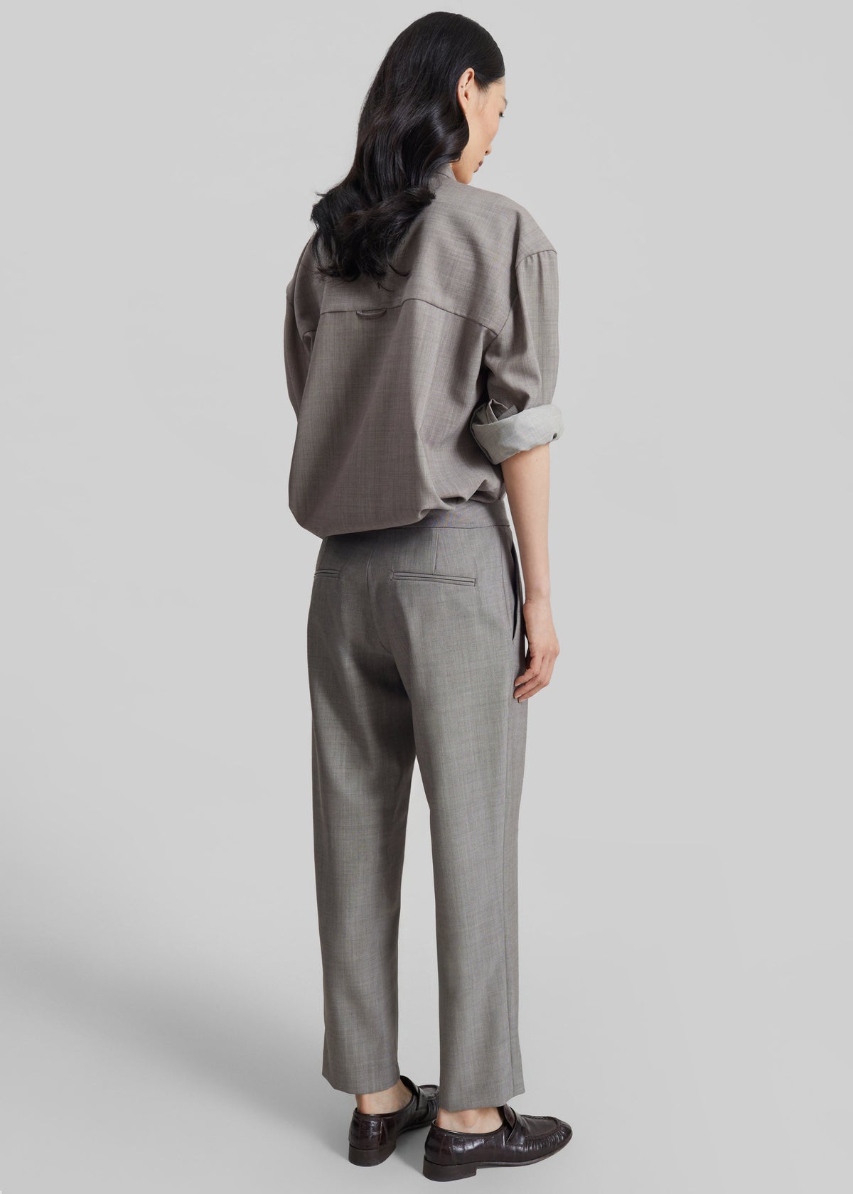 Jet Wool Slim Tailored Trousers - Light Taupe Melange - 7