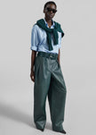 Jeva Faux Leather Double Belt Loop Trousers - Bottle Green