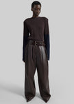 Jeva Faux Leather Double Belt Loop Trousers - Brown