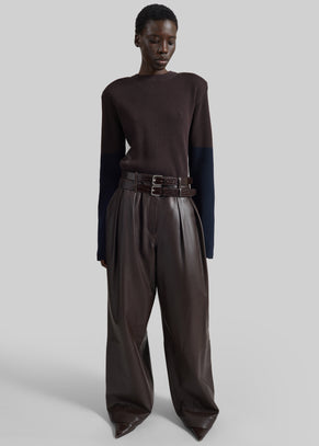 Jeva Faux Leather Double Belt Loop Trousers - Brown