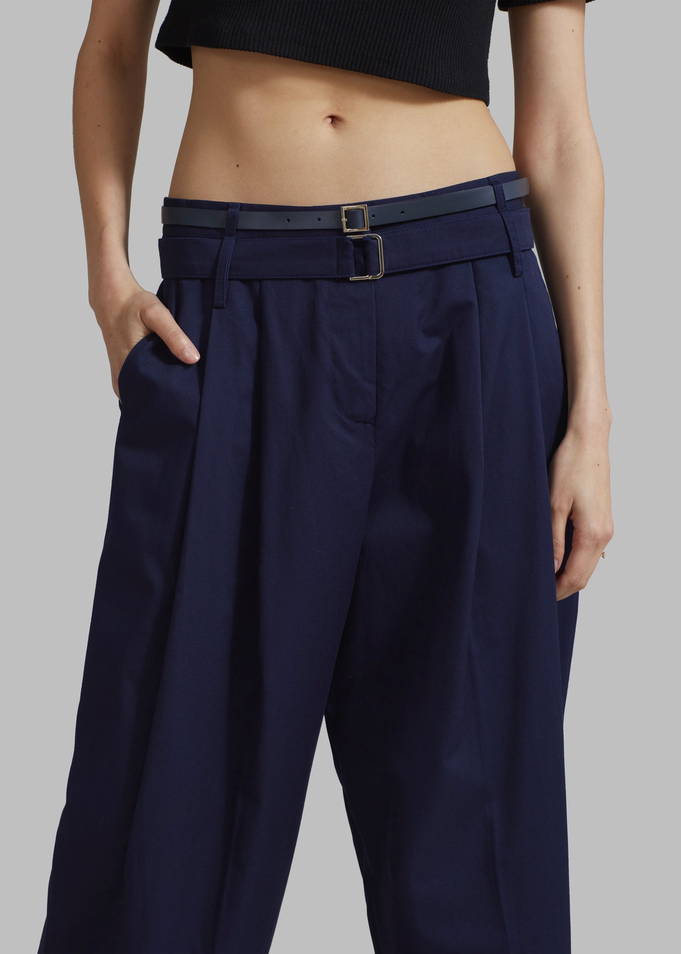 Joan Double Belted Pants - Navy - 1