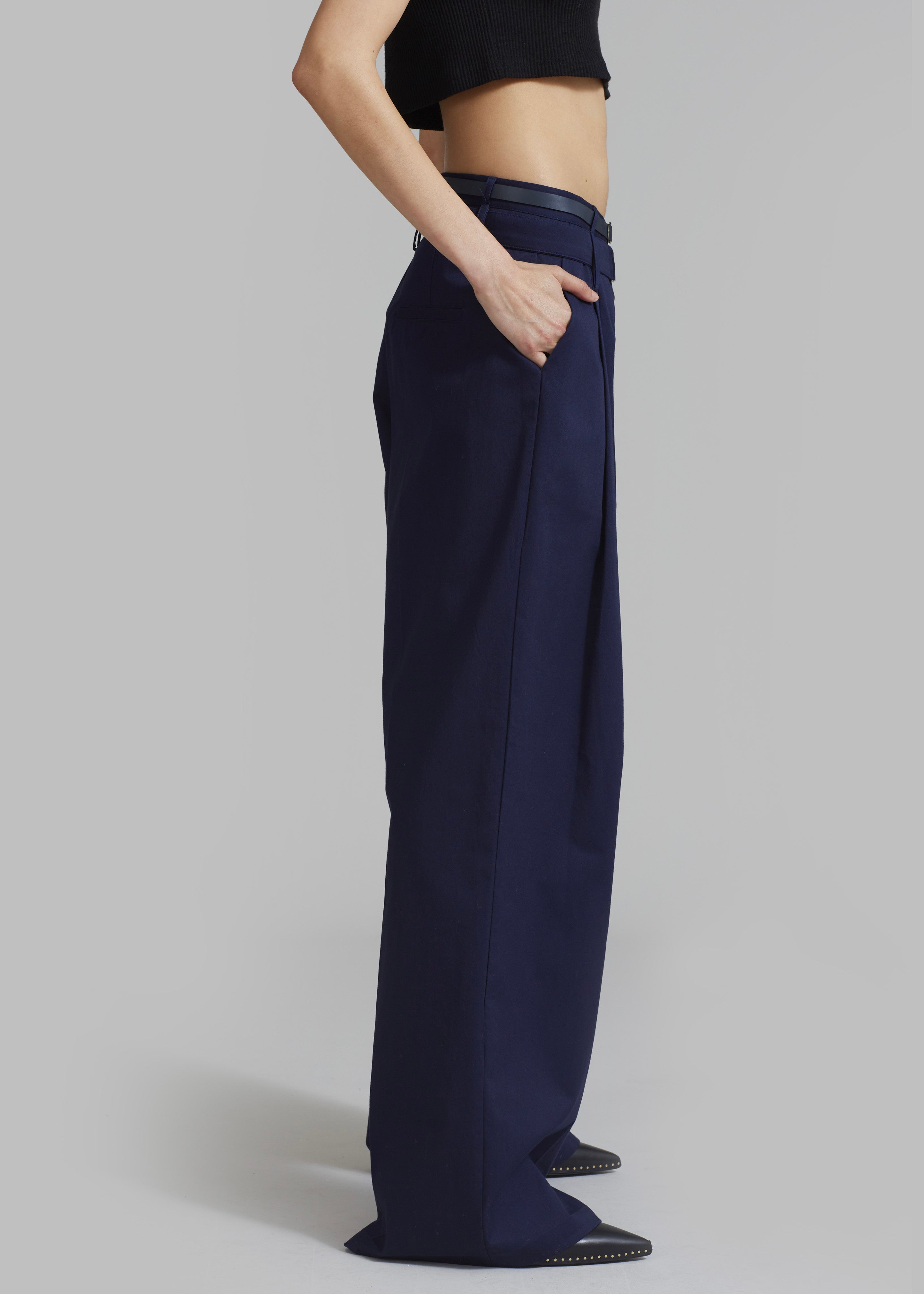 Joan Double Belted Pants - Navy - 7