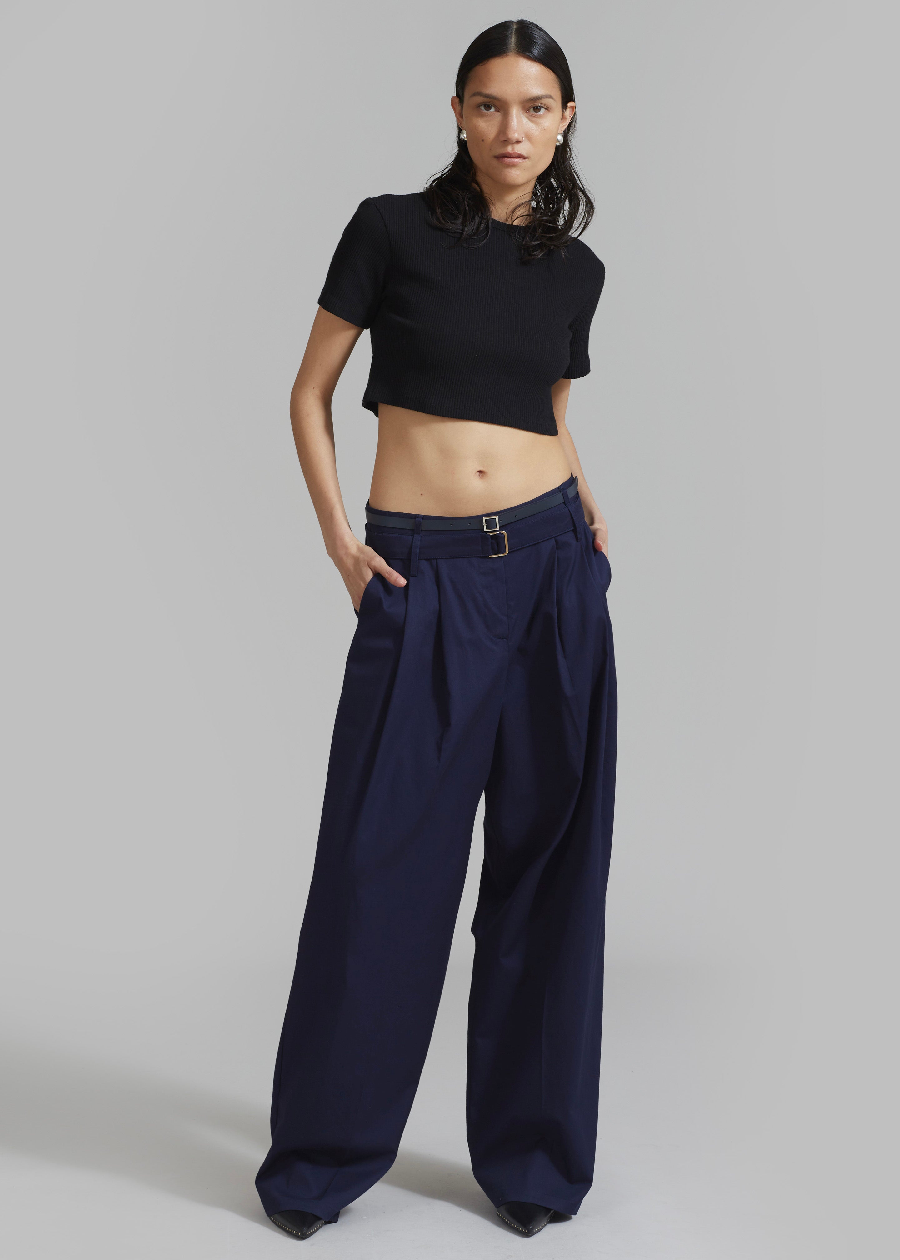 Joan Double Belted Pants - Navy - 3