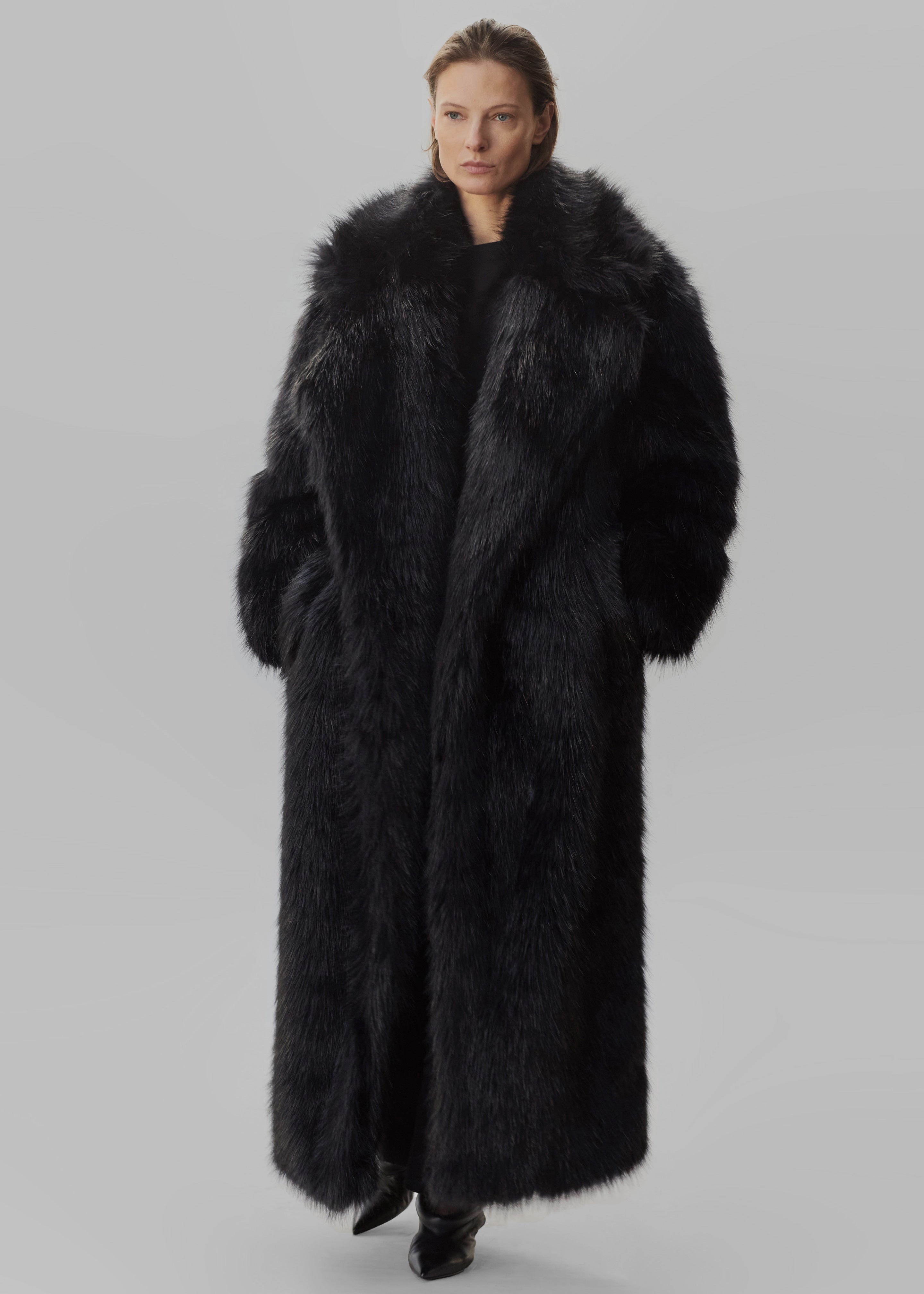Joan Long Faux Fur Coat - Black - 7