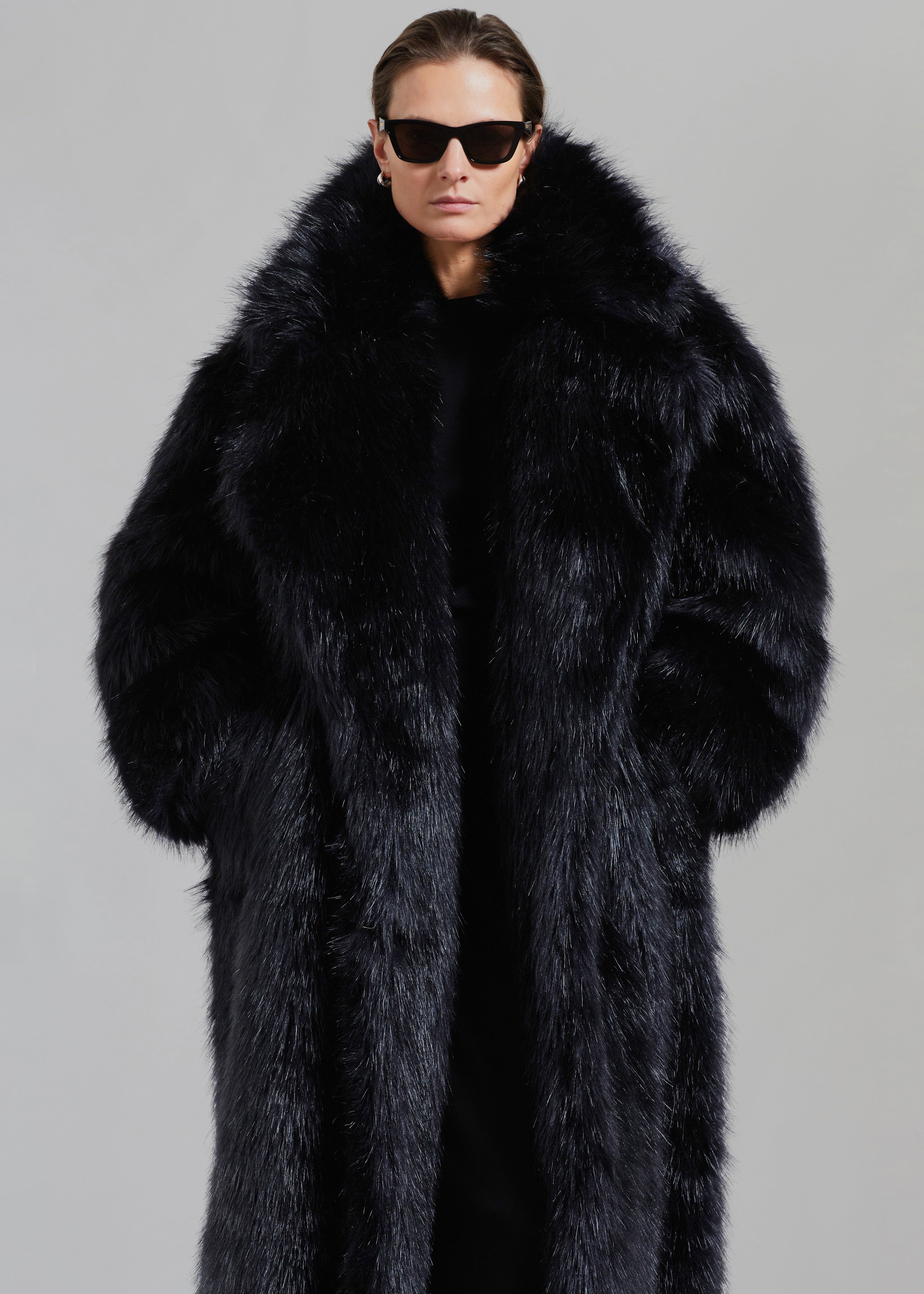 Joan Long Faux Fur Coat - Black - 6