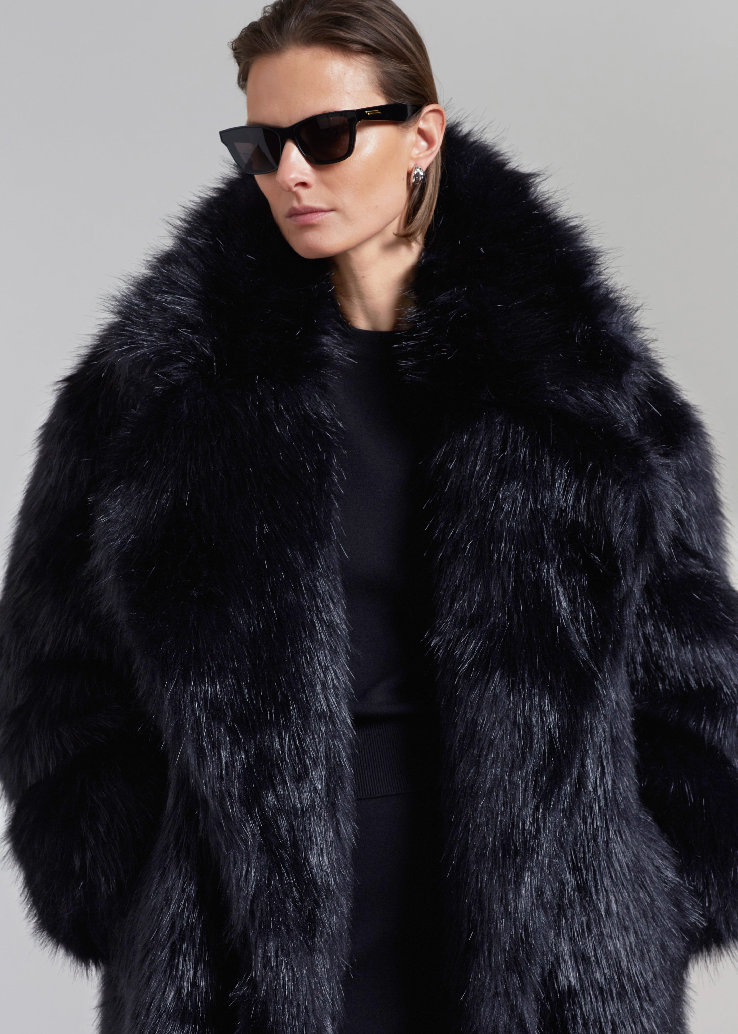 Joan Long Faux Fur Coat - Black - 6