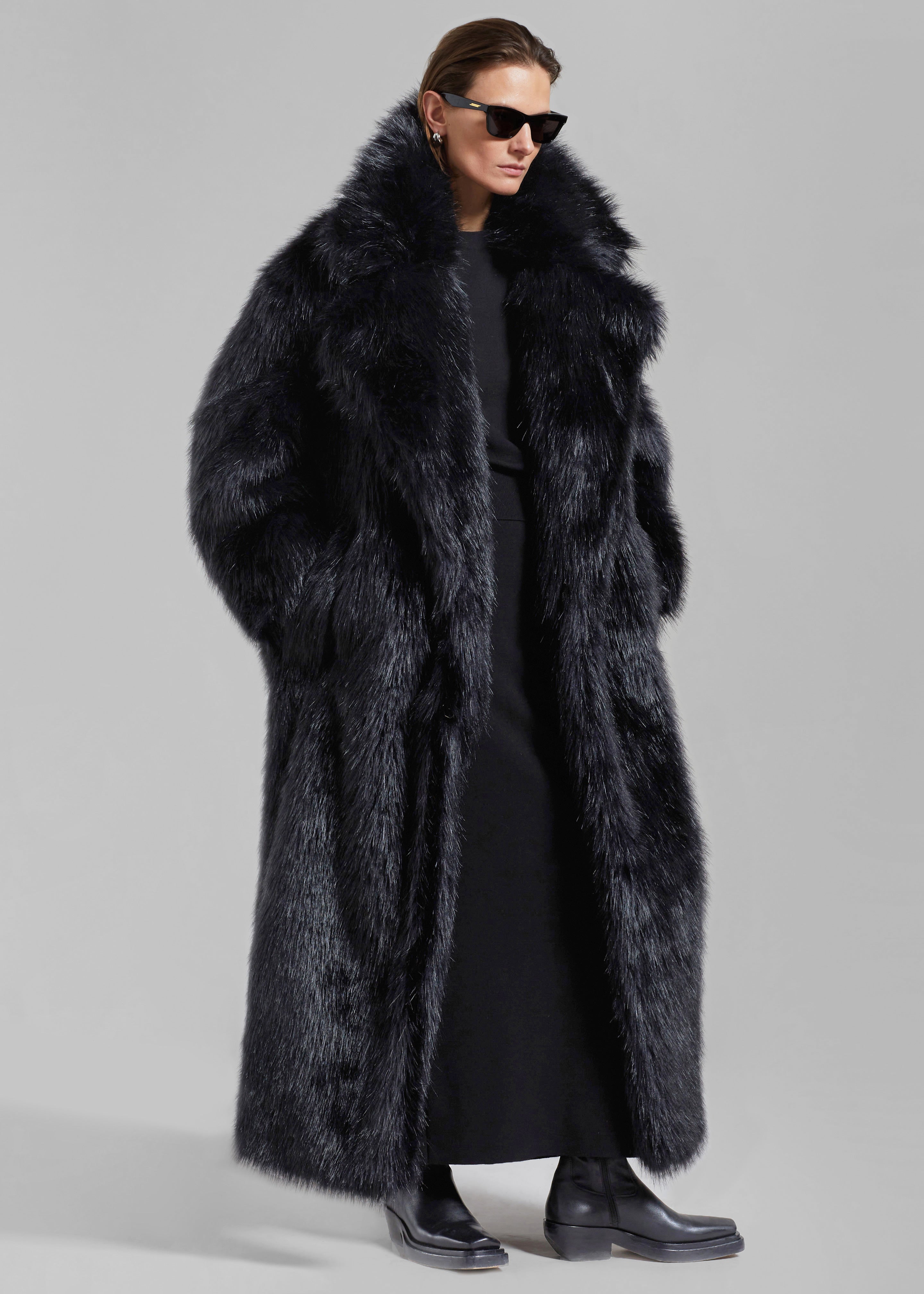 Joan Long Faux Fur Coat - Black - 5