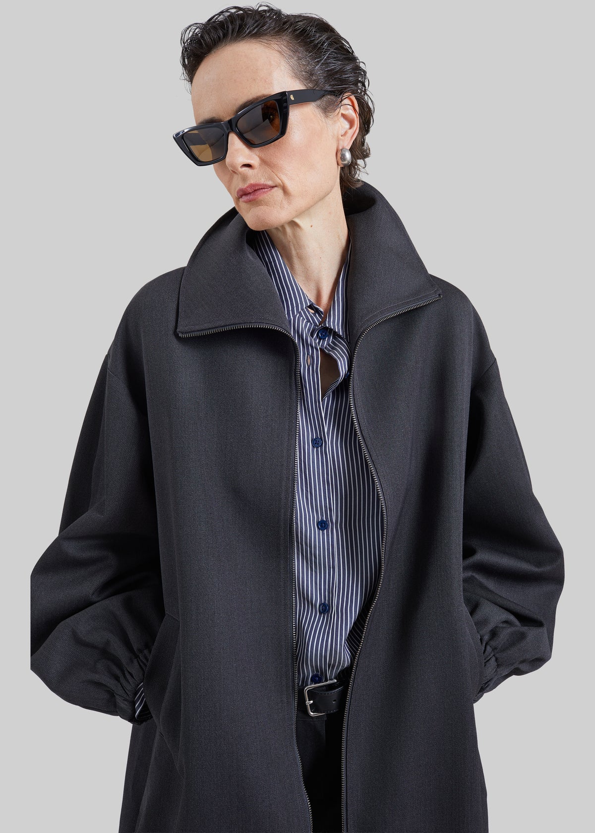 Joelle Zip-Up Overcoat - Dark Grey