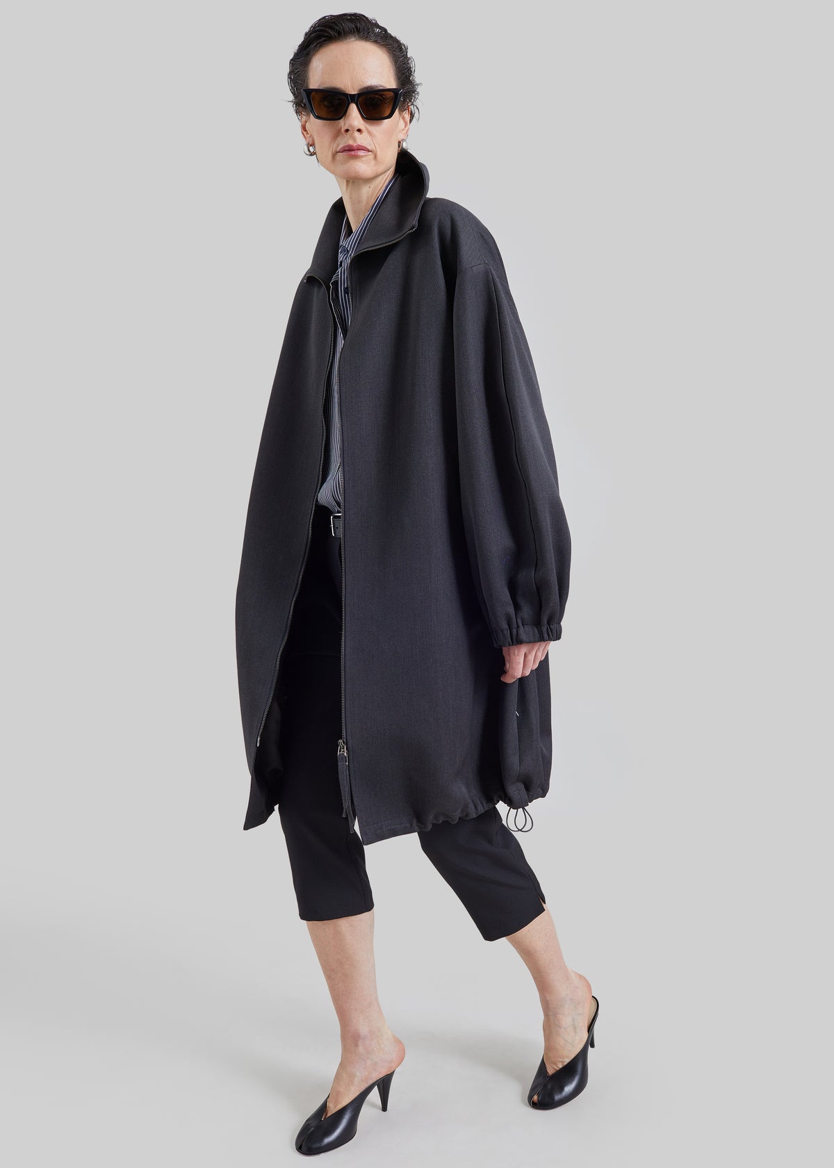 Joelle Zip-Up Overcoat - Dark Grey