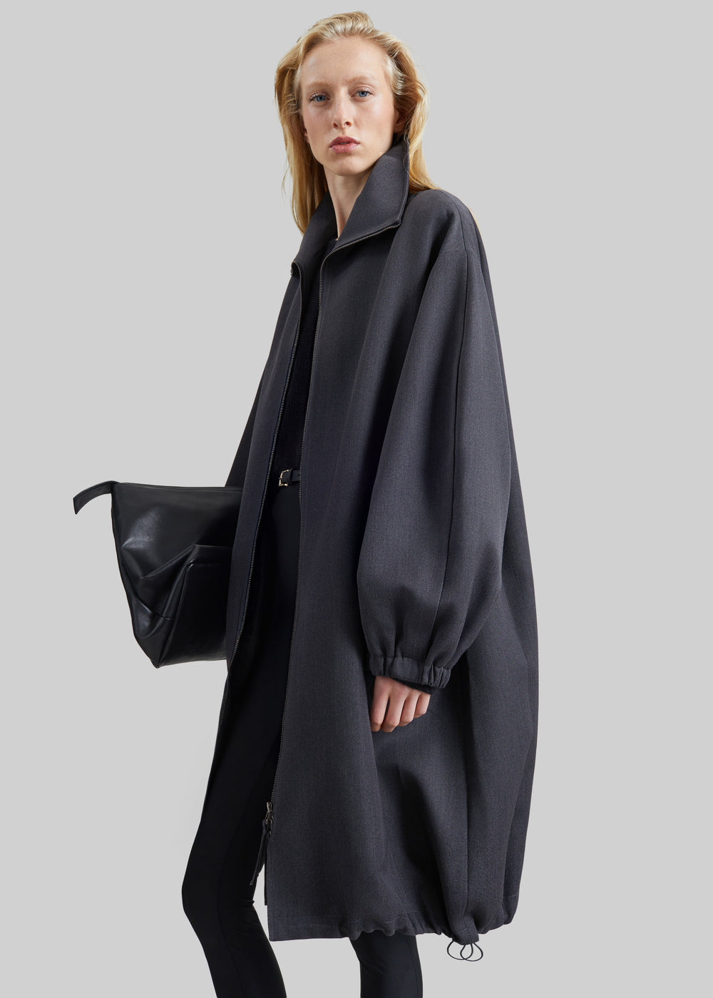 Joelle Zip-Up Overcoat - Dark Grey - 1