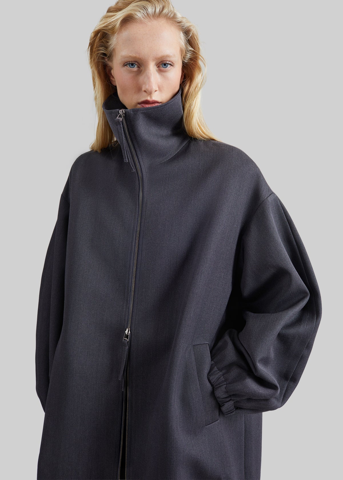 Joelle Zip-Up Overcoat - Dark Grey